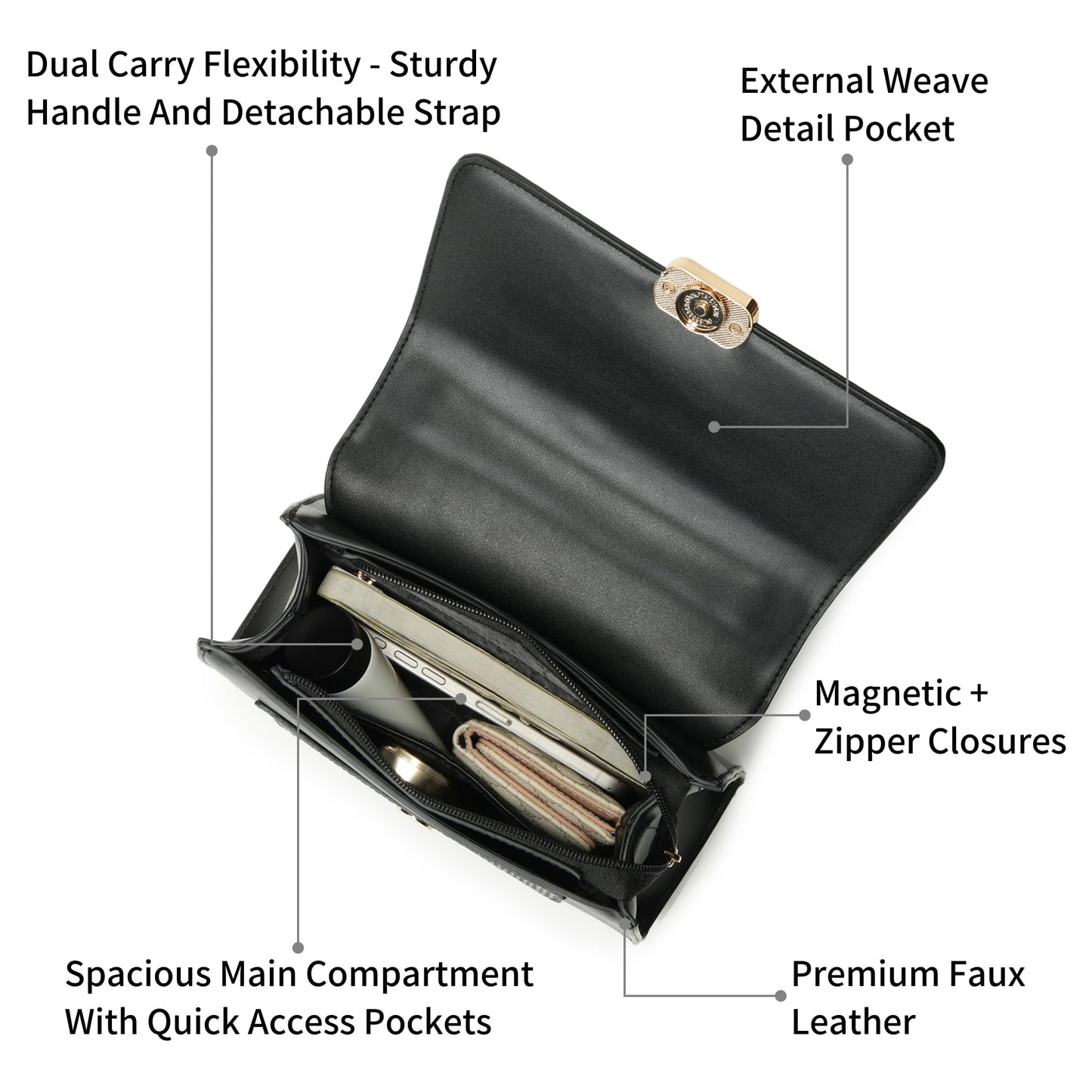 Fastrack ModLock Satchel | Women’s Faux-Leather Satchel | Dual Carry Options, Spacious Main Compartment & Quilted Front Pocket