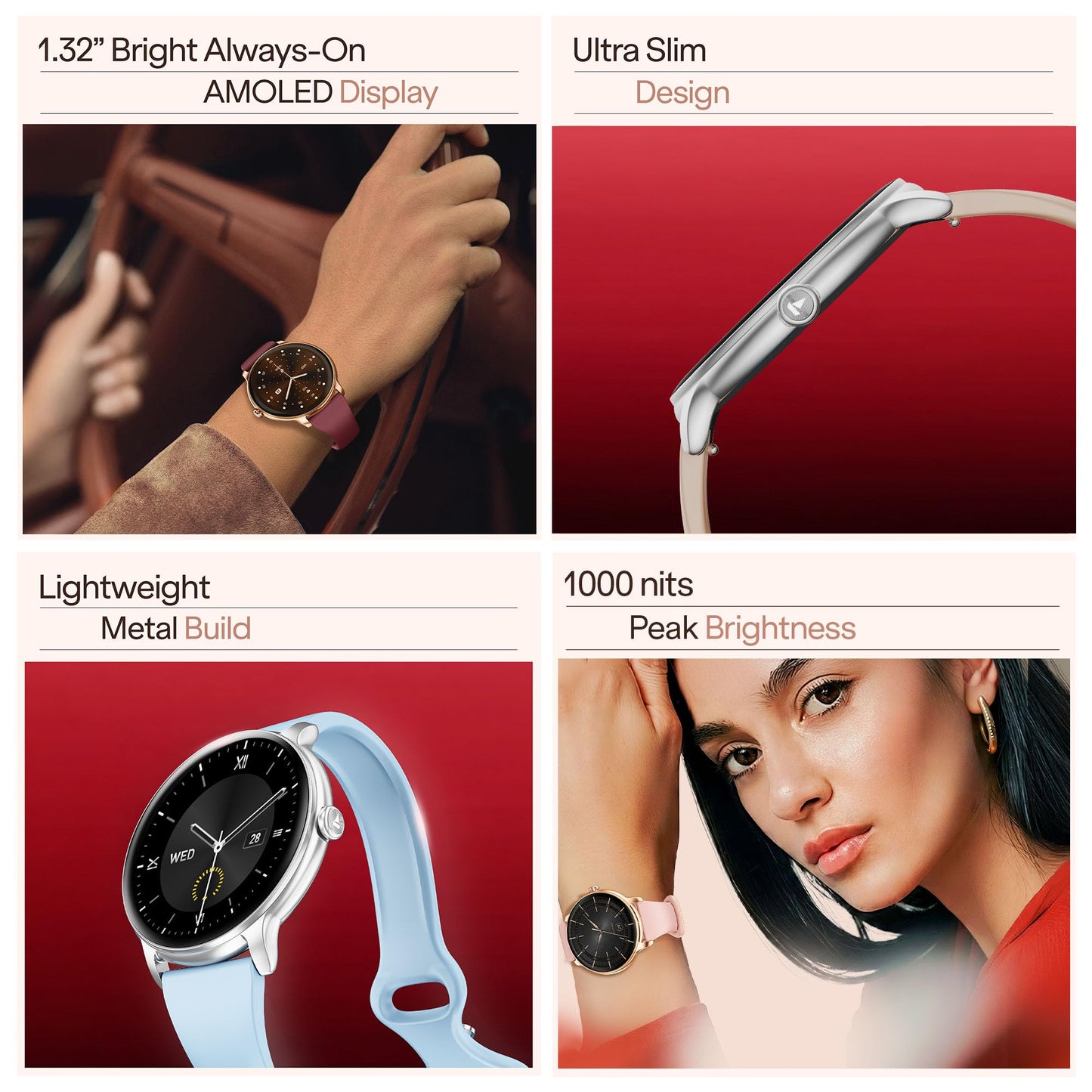 Boat Chrome Iris Fashion Smart Watch for Women - Elegant Ultra-Sleek Dial, Light-Weight Metal Body, 1.32" AMOLED Display, 1000 Nits, AOD, Female Wellness Tracking Watch for Woman (Frosted Sky)