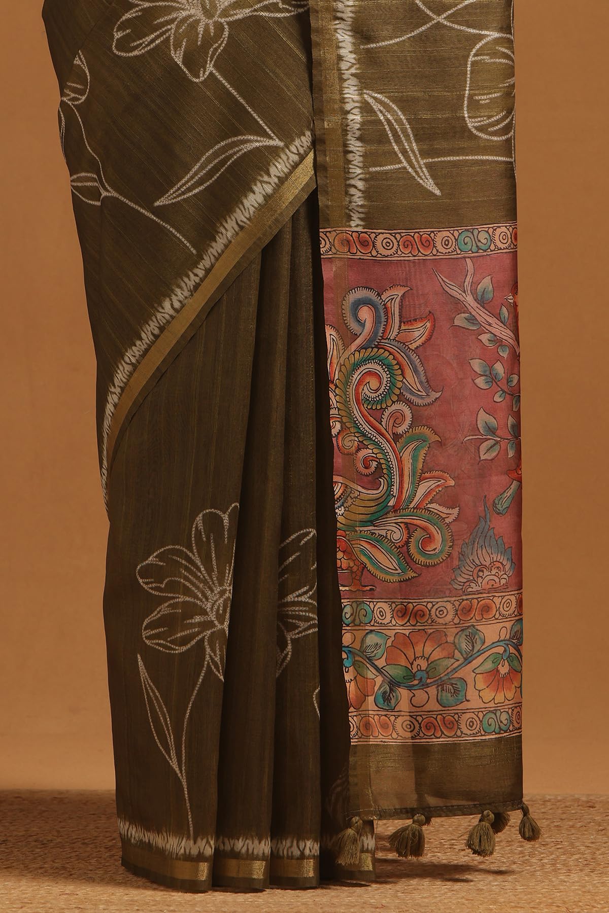 Soch Womens Olive Tussar Floral Saree