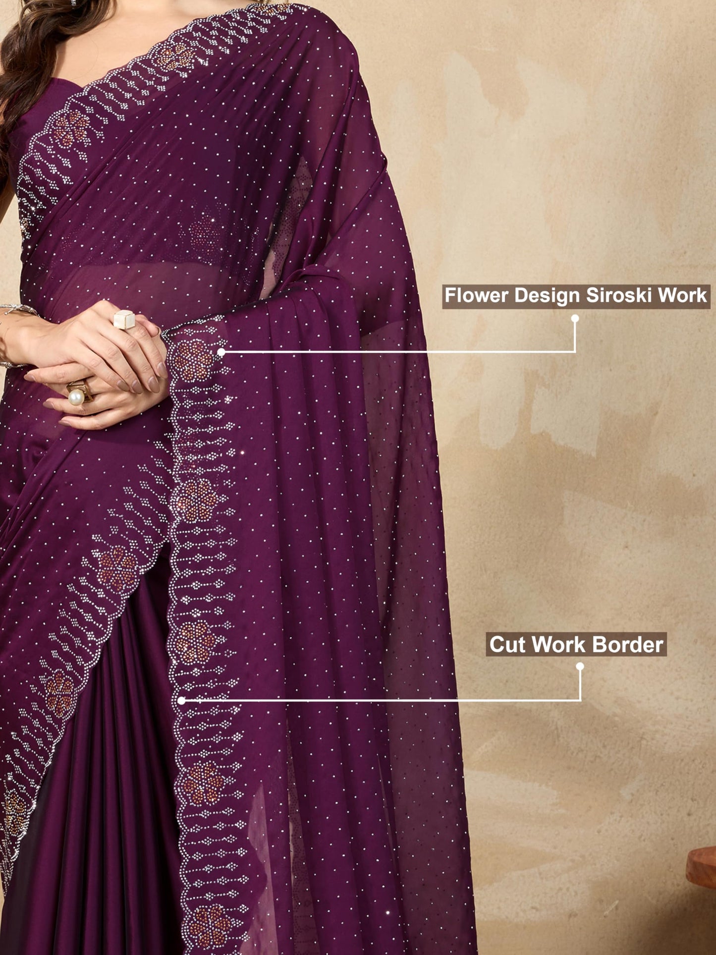 TRENDMALLS Women's Silk Siroski Work Saree with Unstitch Blouse Piece (K1155-Purple)