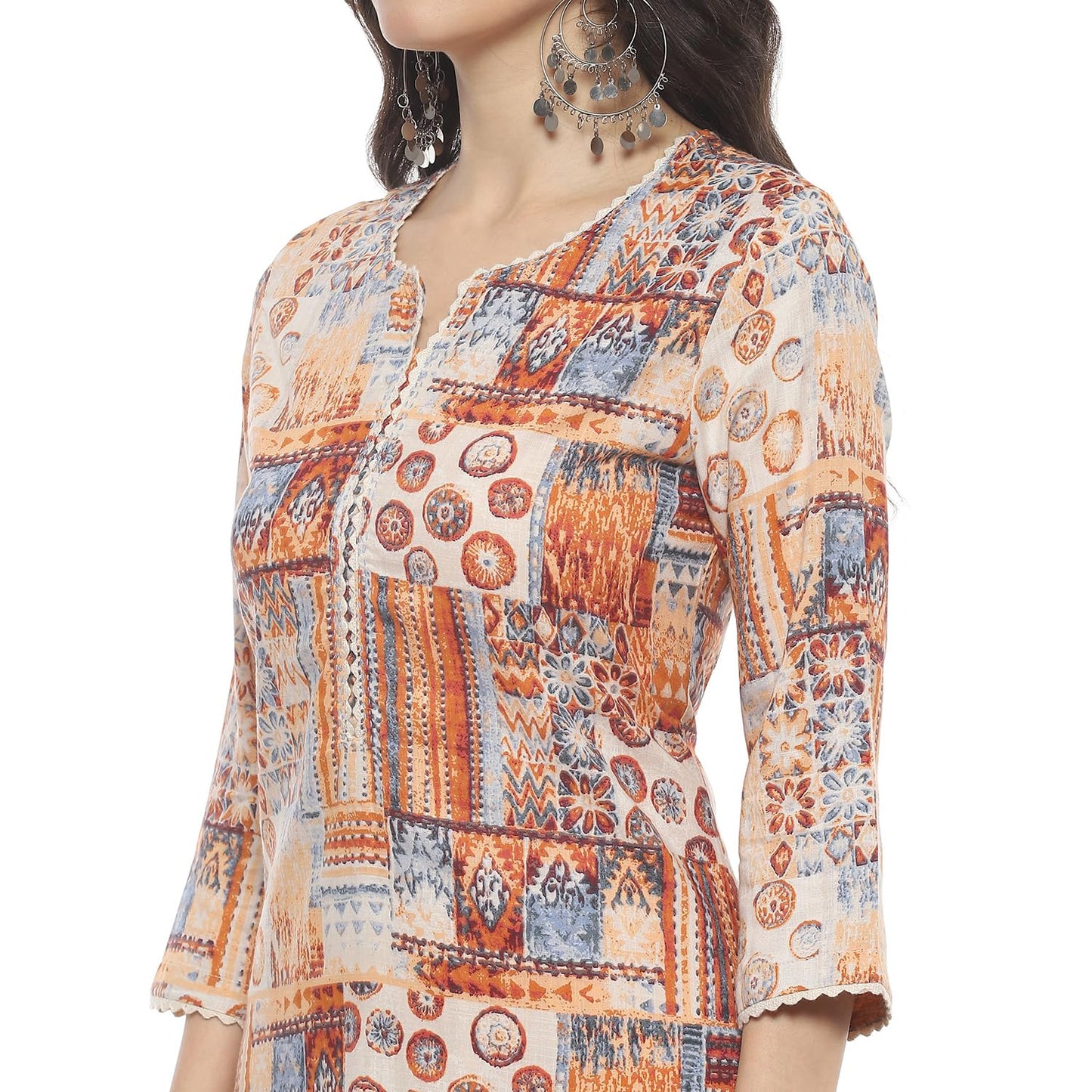 BIBA Regular Women Rayon Printed Kurta (ASSORTED20551SS24ECRU_Beige