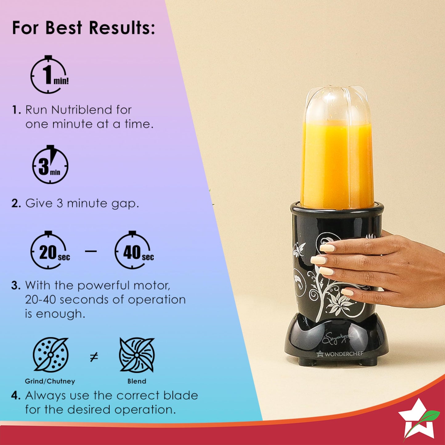 Wonderchef Nutri Blend Complete Kitchen Machine, Mixer Grinder, Blender, Chopper, Juicer, Stainless Steel Blades, 4 Jars with chopper, 500 Watts, Black, Online Recipe Book By Chef Sanjeev Kapoor