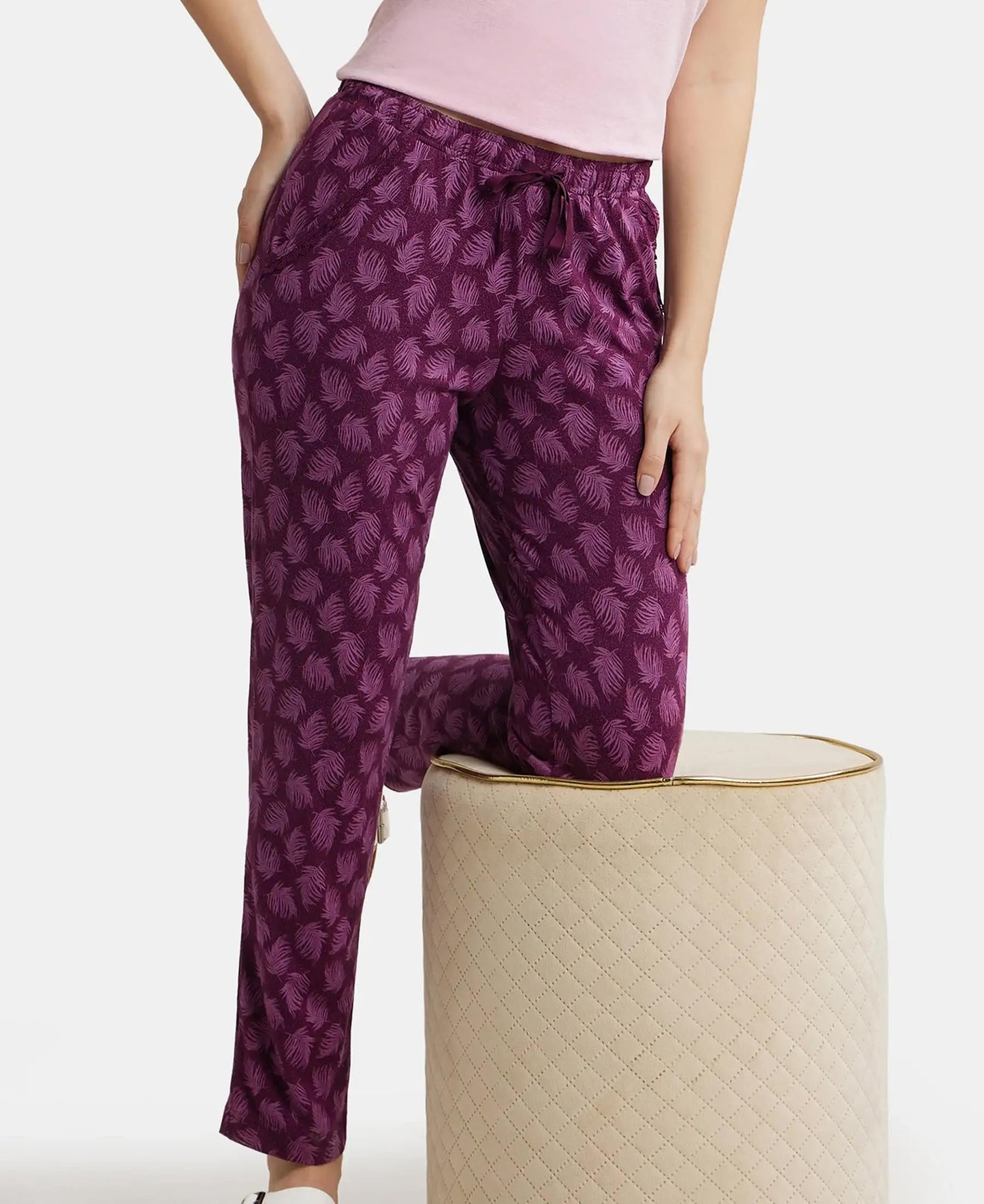 Jockey Women's Straight Fit Pants (RX09_Purple Wine-Color and Print May Vary_Large)