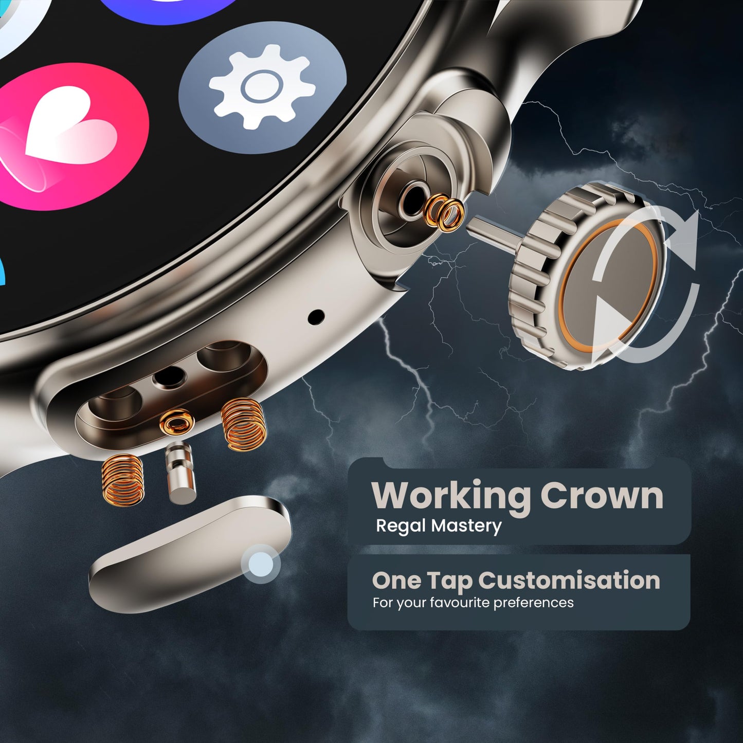 GOBOULT Newly Launched Crown R Pro Smart Watch 1.43''HD AMOLED, BT Calling, Working Crown, Zinc Alloy Frame, 600 Nits Brightness, AI Voice Assistant, SpO2 Monitoring, 120+ Sports Mode (Pure Black)