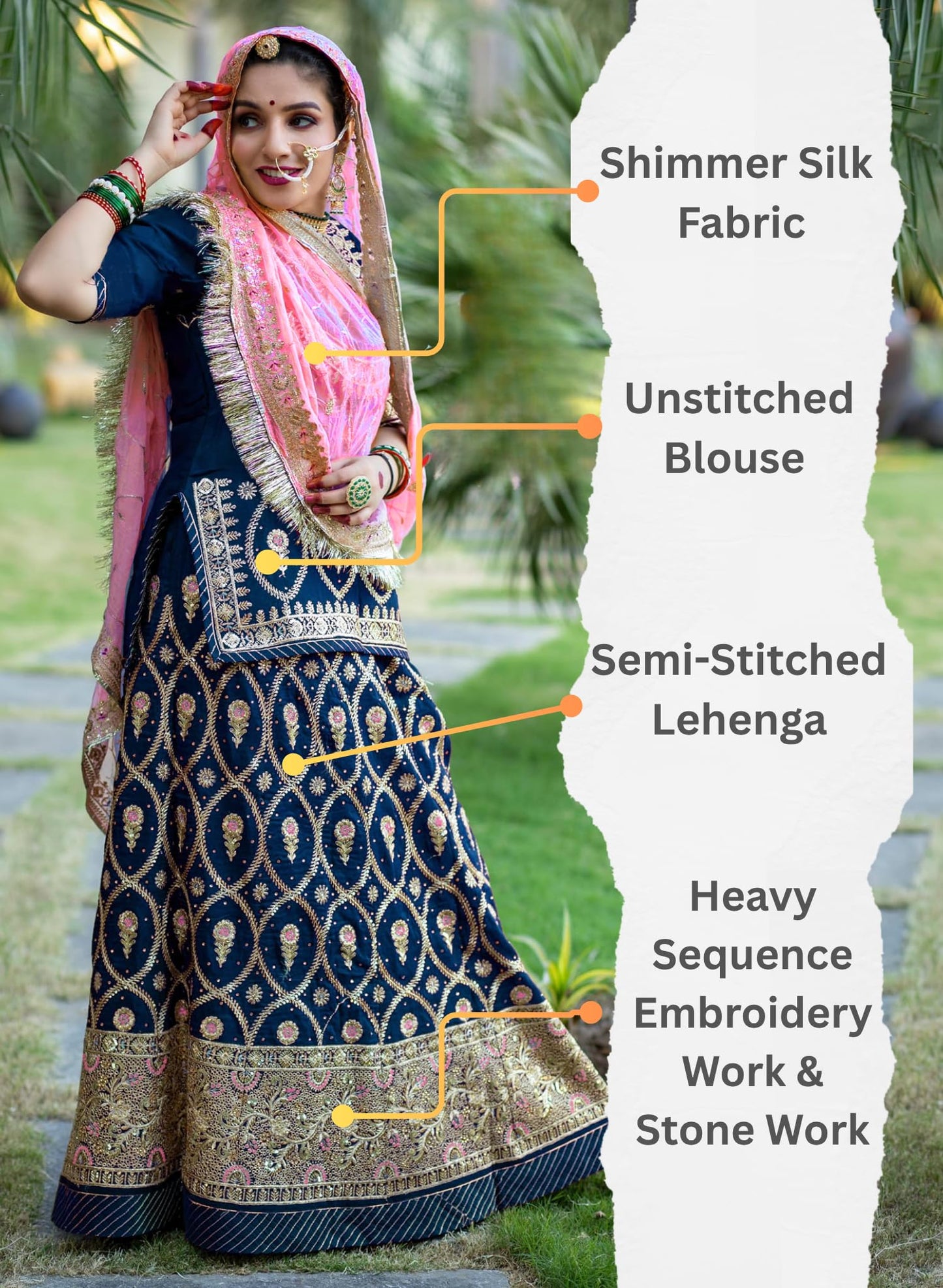 SHYAMLATA Women's Traditional Sequins And Zari Embroidered Rajasthani and Gujarati Lehenga Choli (Light Blue)