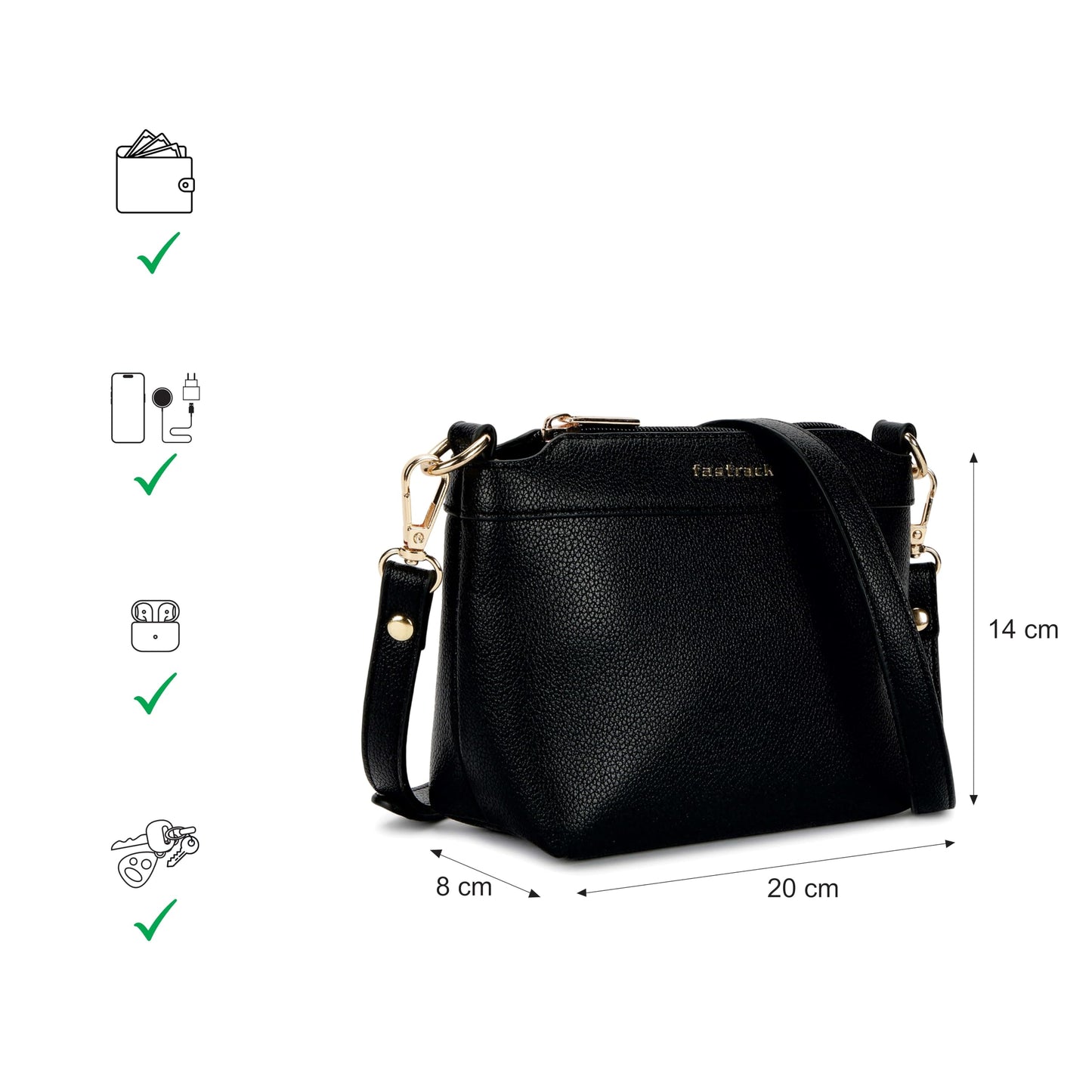 Fastrack Off Duty Sling Bag for Women | Small Size with Top Zip Closure, Detachable & Adjustable Sling Belt & Inner Access Pockets | Trendy Everyday Sling Bag