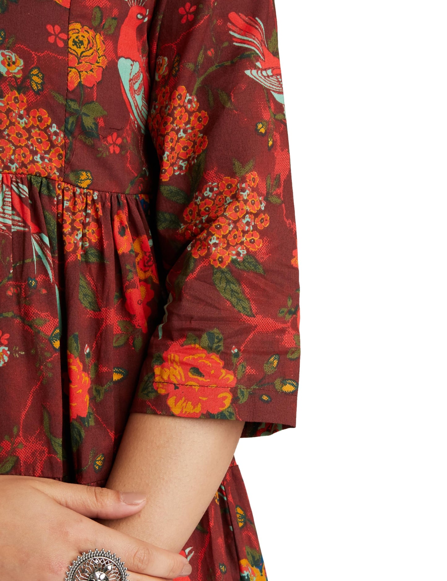 BIBA Women Printed Flared Mix and Match Ankle Length Fit and Flare Dress (Fusassorted1303E_Maroon_38)