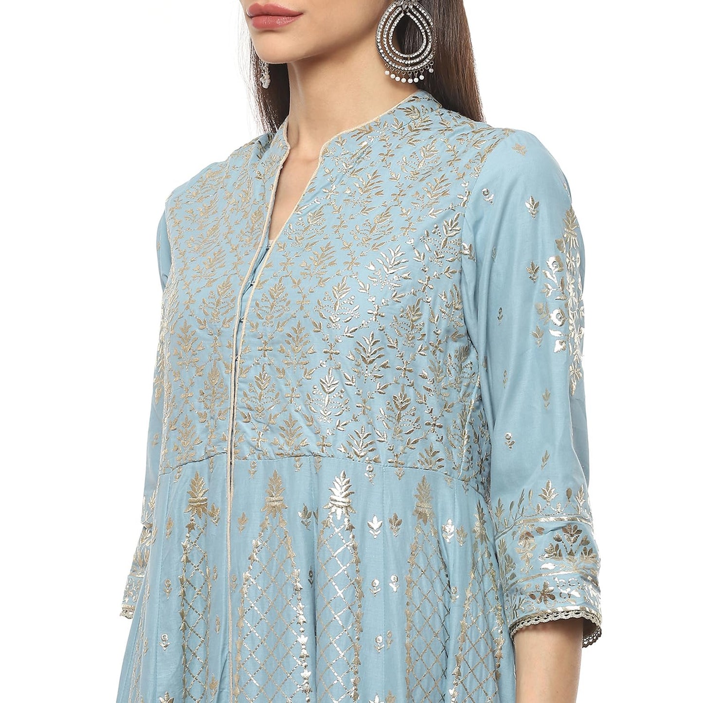 BIBA Viscose Women's Printed Relaxed Salwar Kurta Dupatta(Skdkinari8540_Pastel Blue_32)