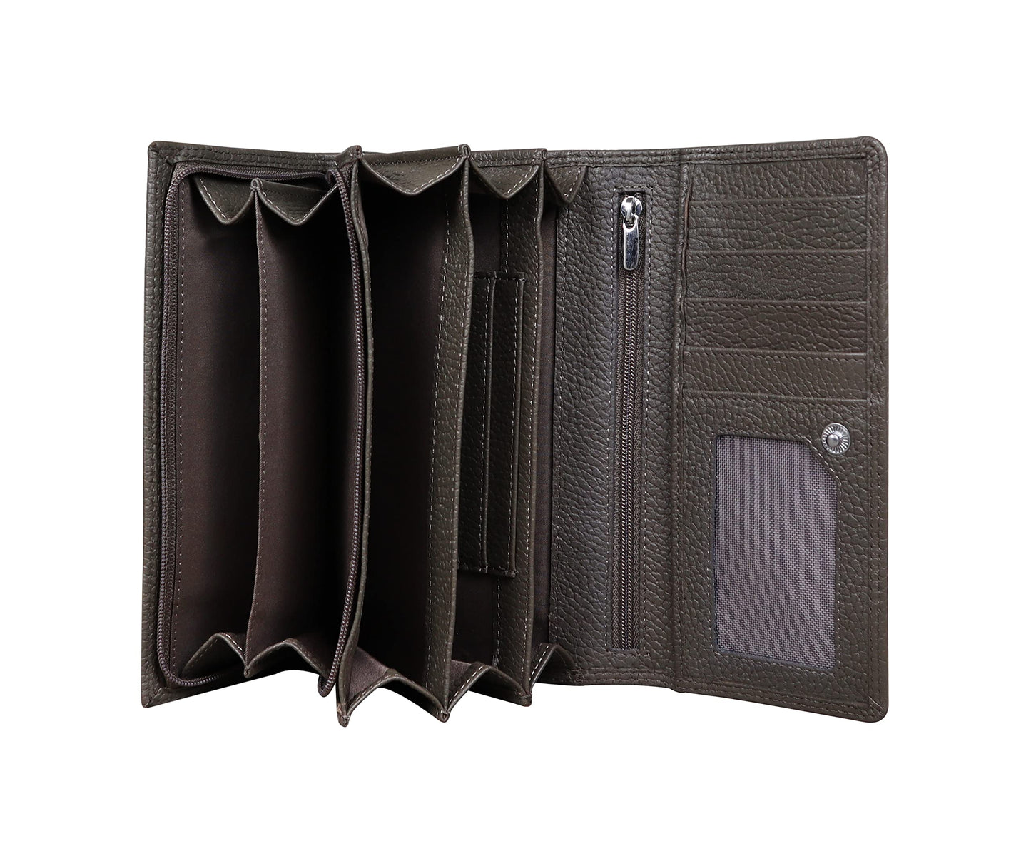 Women's Genuine Leather Wallet-Long Purse Wallet with Multiple Card Slots, Zip Pocket and Note Compartment (Tope)