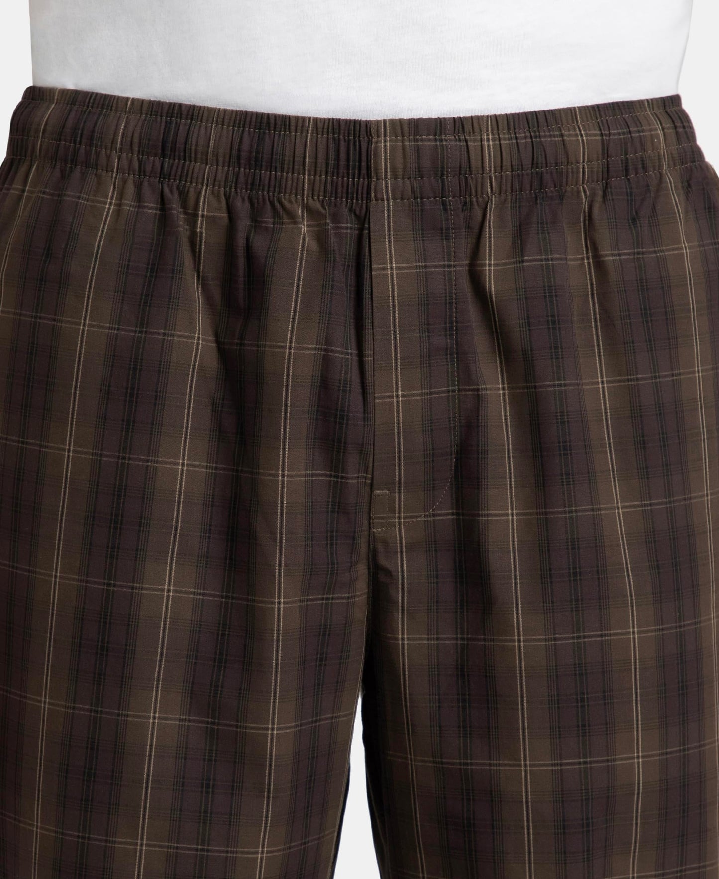 Jockey 9009 Men's Super Combed Cotton Woven Fabric Regular Fit Checkered Pyjama with Side Pockets_Olive Black_S