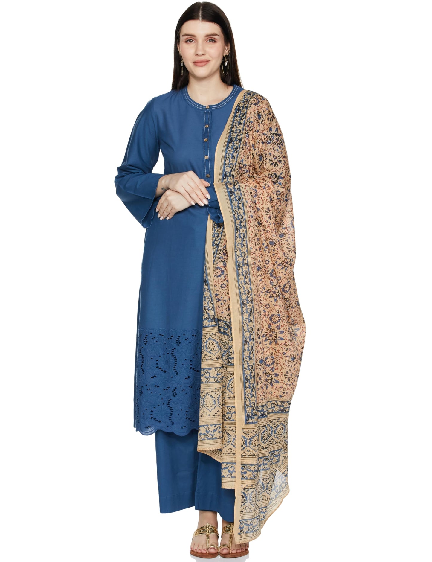 BIBA Women Cotton Straight Solid Suit Set (SKDASSORTED8371EAW22BLU_Blue
