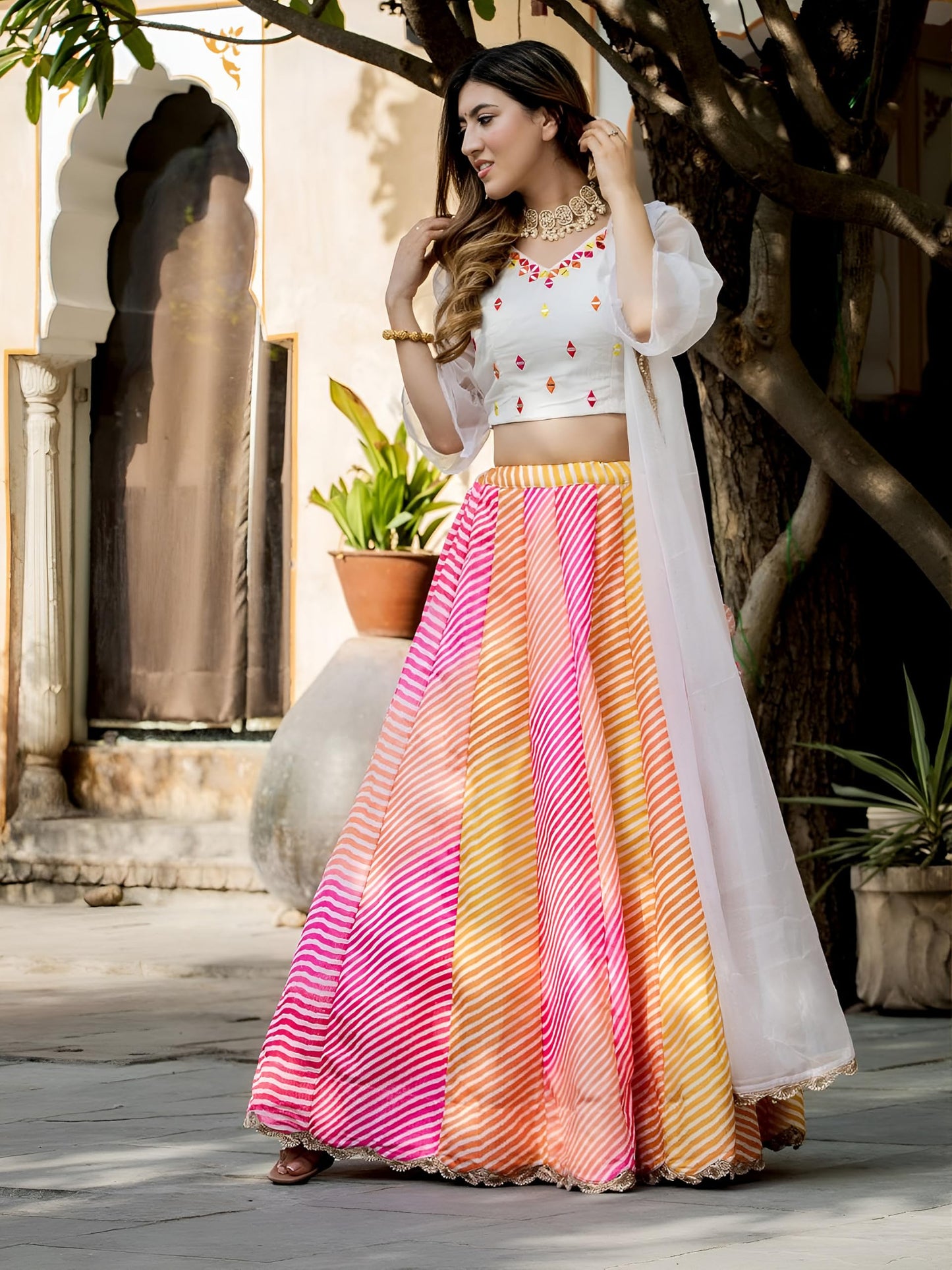 Zeel Clothing Womens Faux Silk Lehenga Choli Semi-Stitched White Wedding Girlish Latest Free Size