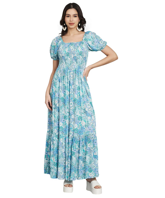 veldress21 Women Dress Maxi Stylish Casual Summer Dress Regular,Office Collage Wear Beachwear Long Dress Full (L) Blue