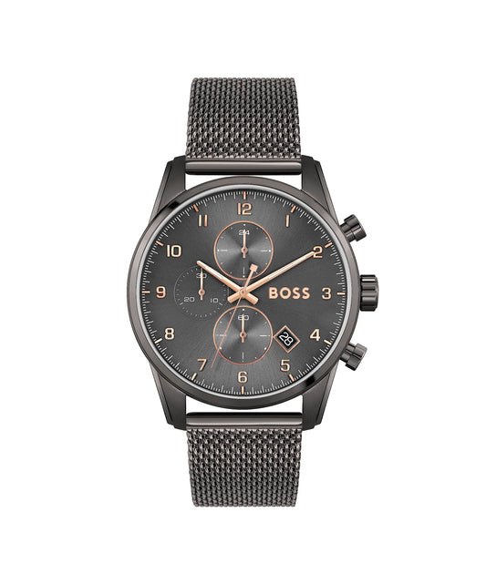 BOSS Hugo Stainless Steel Skymaster Analog Gray Dial Men Watch-1513837, Gray Band