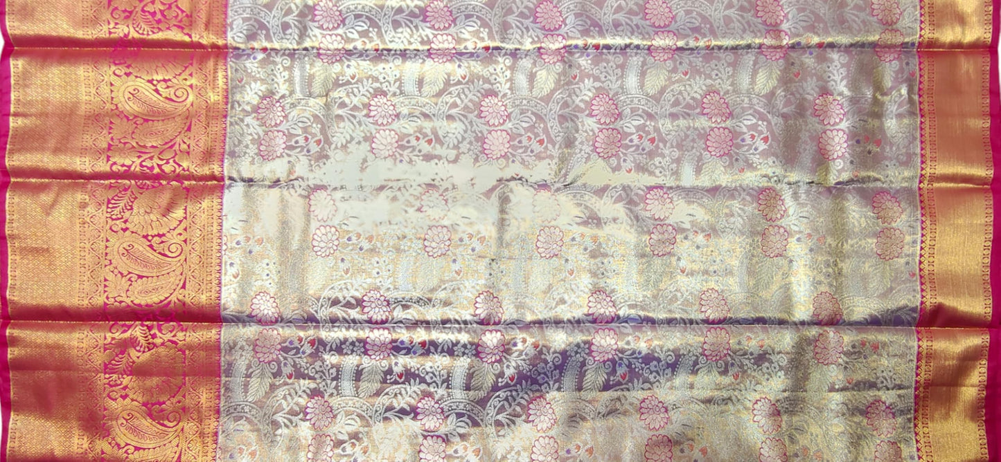 VFCollections Women's Kanchipuram Silk Pure Pattu Sarees With Blouse (VFC634-2)