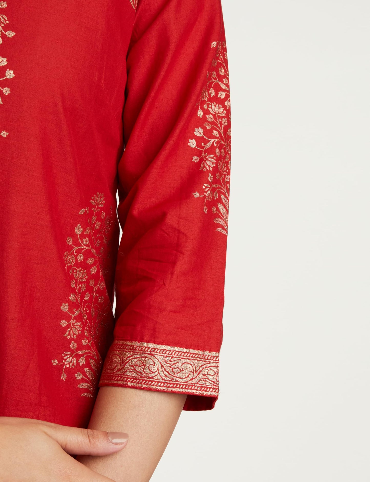 BIBA Cotton Women Printed Relaxed Salwar Kurta Dupatta(Skd7074_Red_34)