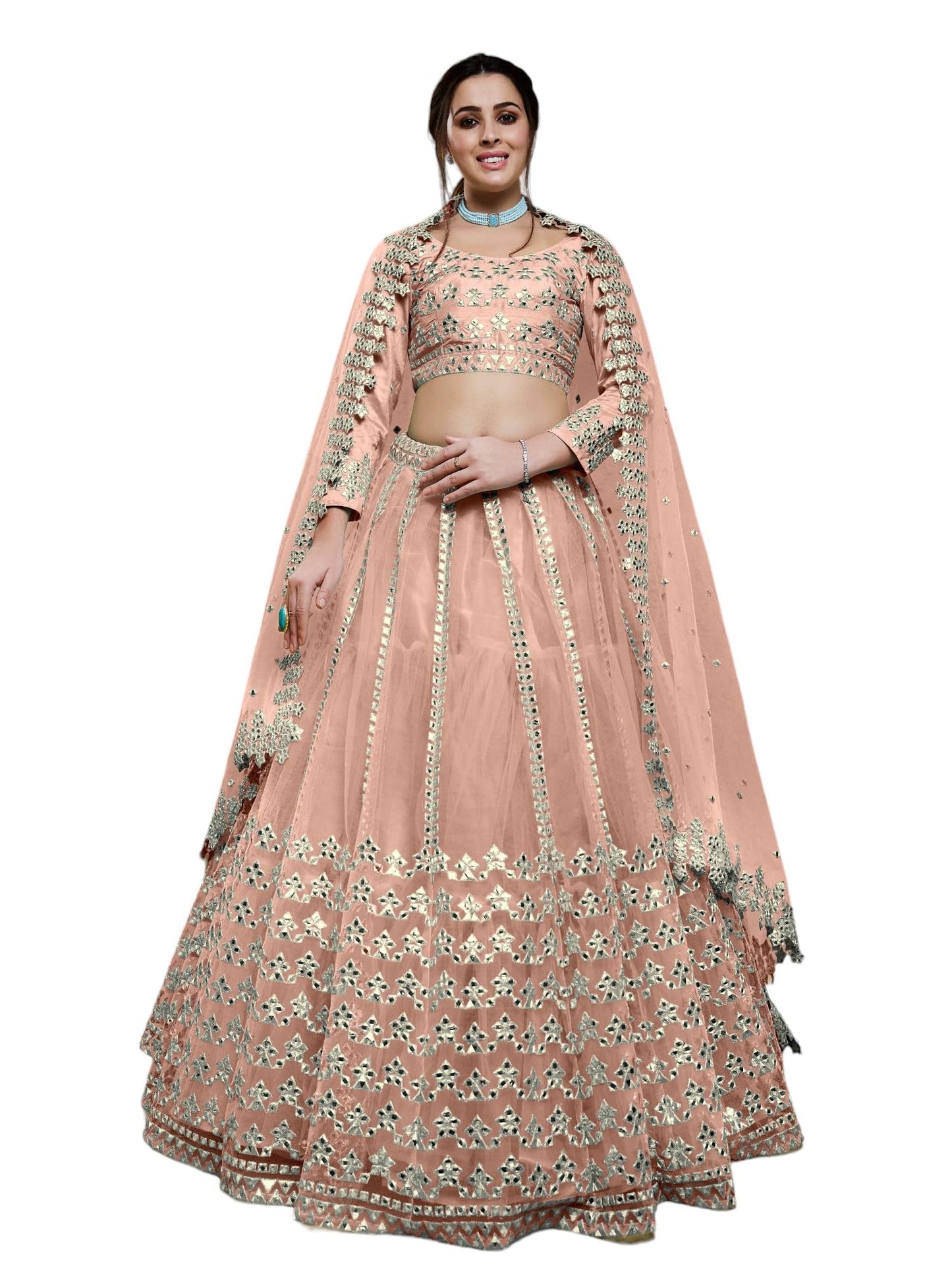 Zeel Clothing Women's Net Semi-stitched Foil Embroidered Lehenga Choli With Dupatta (5029-Pink--Lehenga-Choli-Latest,Free size)