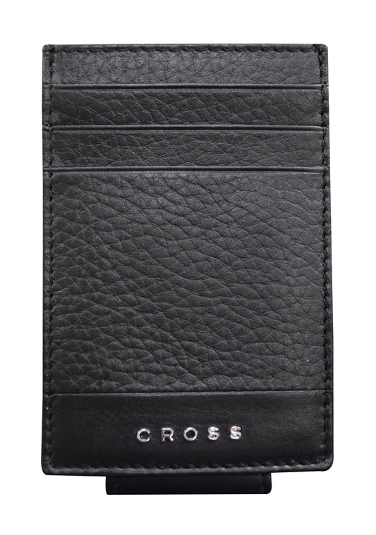 Cross Leather Men's Money Clip Wallet | 3 Card Slots | 1 Multi-Purpose Slip-in Solts | Magnetic Closure Money Clip- Black | Premium Design | Lightweight | Genuine Leather