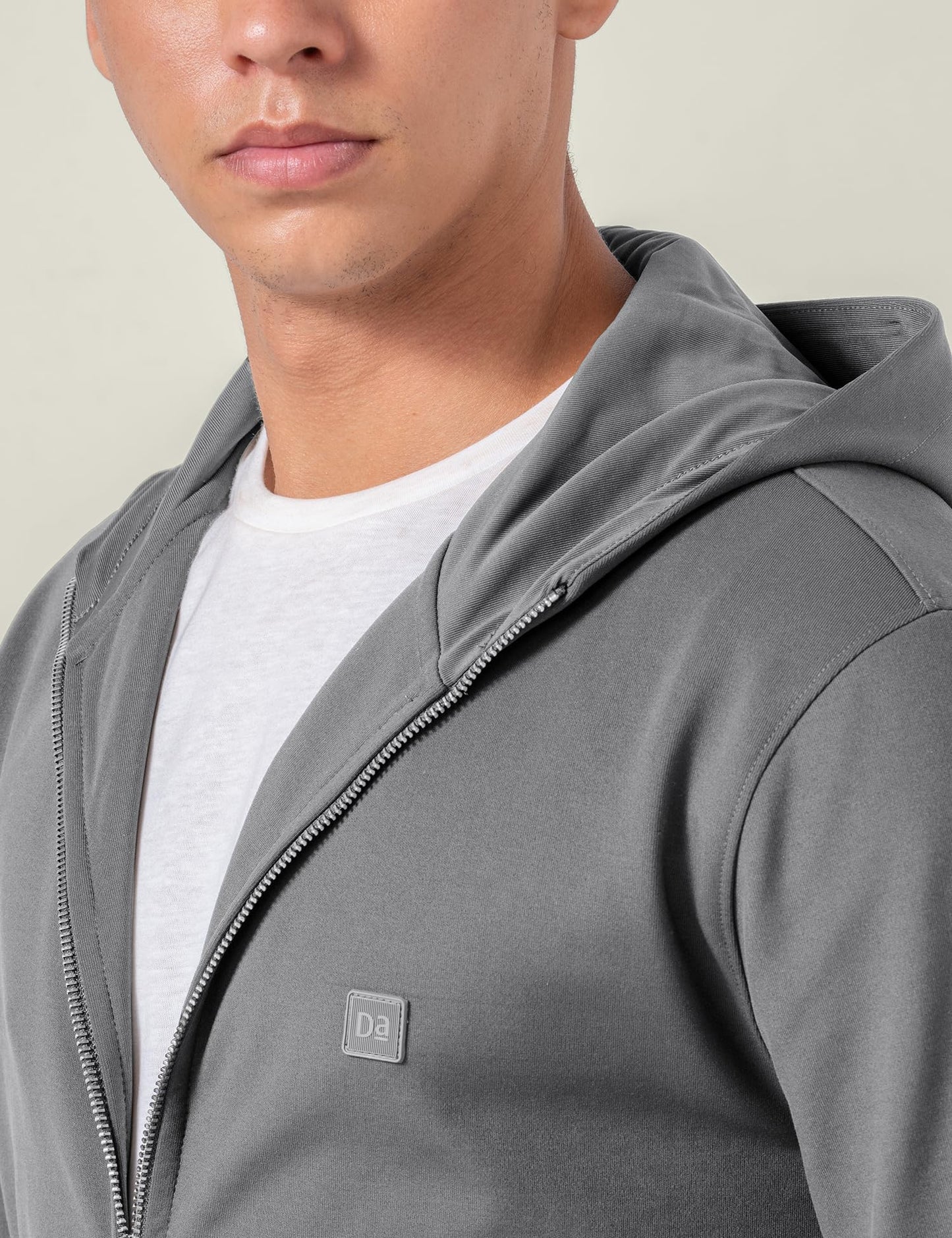 DAMENSCH Regular Fit Matt Solid Premium Microfibre Elastane Zipper Hoodie Dyes Soft Inner Fleece Fabric for Softer Feel, Comfortable Casual Wear Hoodie for Men - City Grey - L