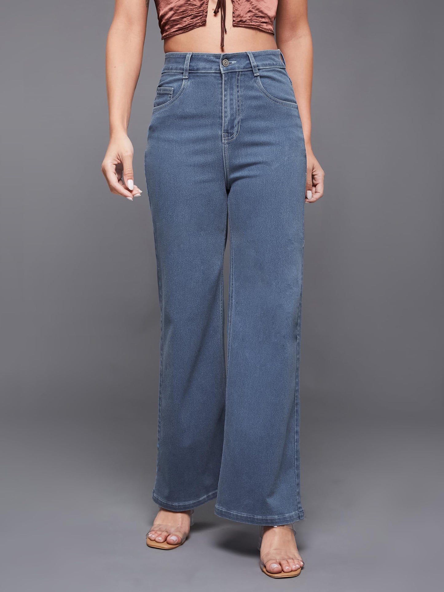 Miss Chase Women's Wide-Leg High-Rise Regular-Length Stretchable Denim Jeans (MCSS24DEN79-03-677-36, Morning Blue, 36)