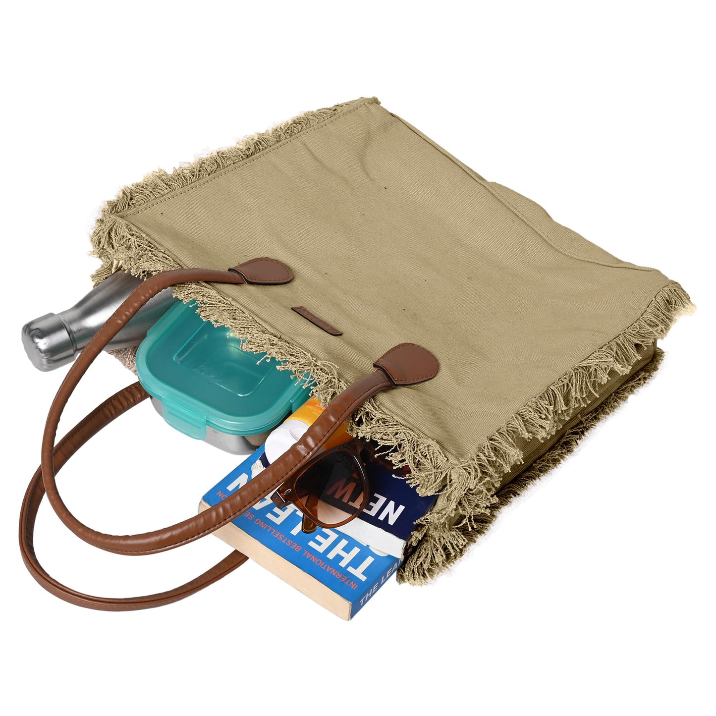 ENSAC Premium Cotton Tote Bag for Women, Stylish Handbag for women with Zip Closure | Fit for Office Bag, College, Travel Use | Handcrafted in India (Cutwork-tote-big) (Mehndi-Green)