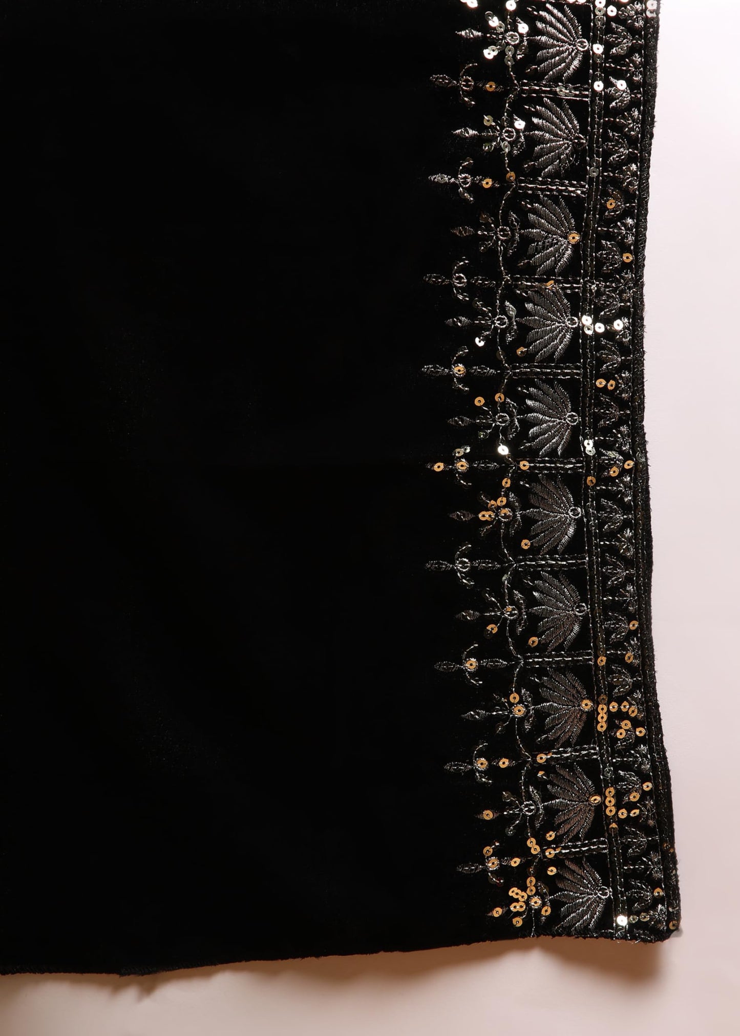 Brulry Women's Black Embroidered Velvet Kurta with Sharara & With Dupatta