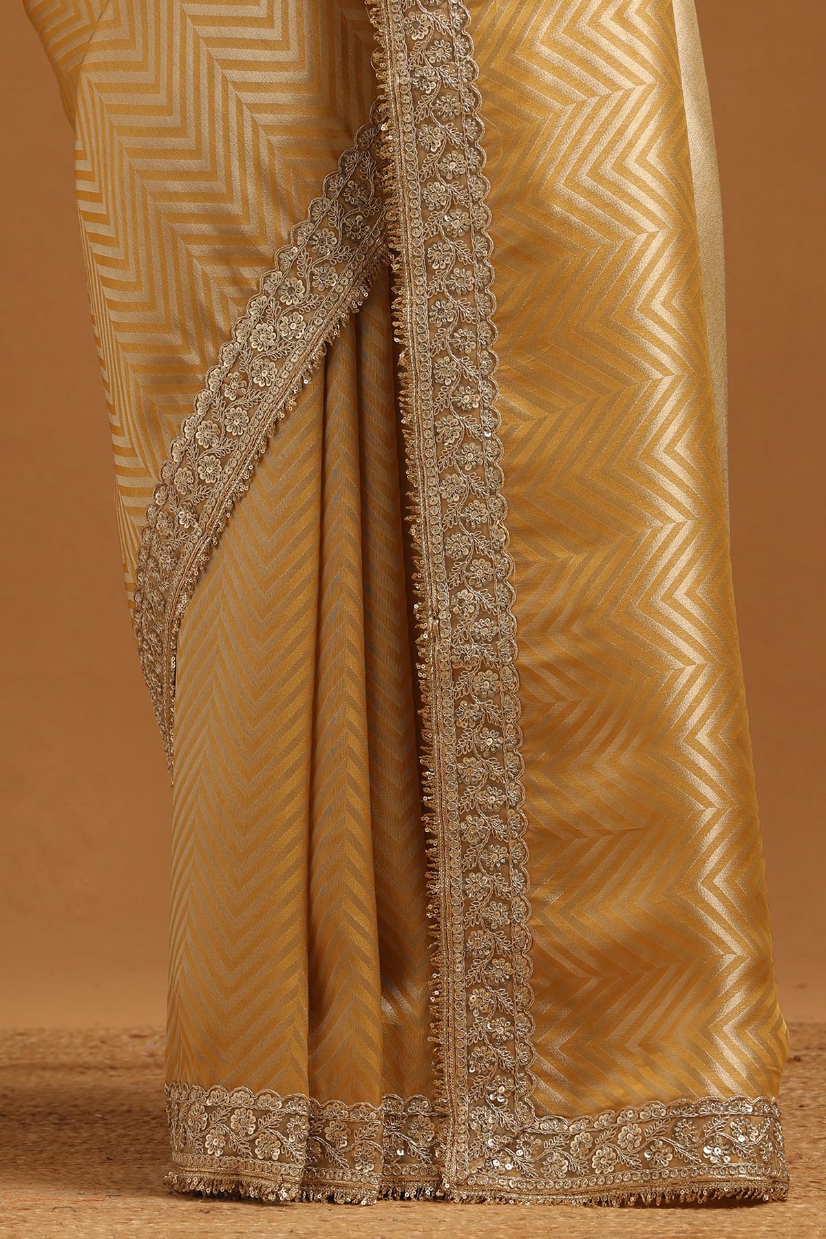 Soch Womens Gold Tissue Chevrons Zari Woven Saree With Sequins