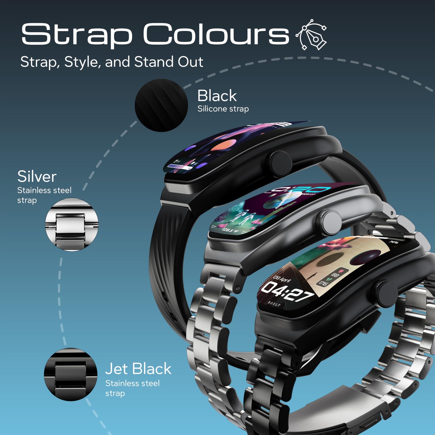 Boult Newly Launched Trail Pro Smartwatch 2.01'' 3D Curved Screen+AMOLED, BT Calling 5.3, 600 Nits Brightness, IP68, 250+ Watchfaces, 120+ Sports Modes, AI Voice Assistant, SpO2 Tracking (Chrome)