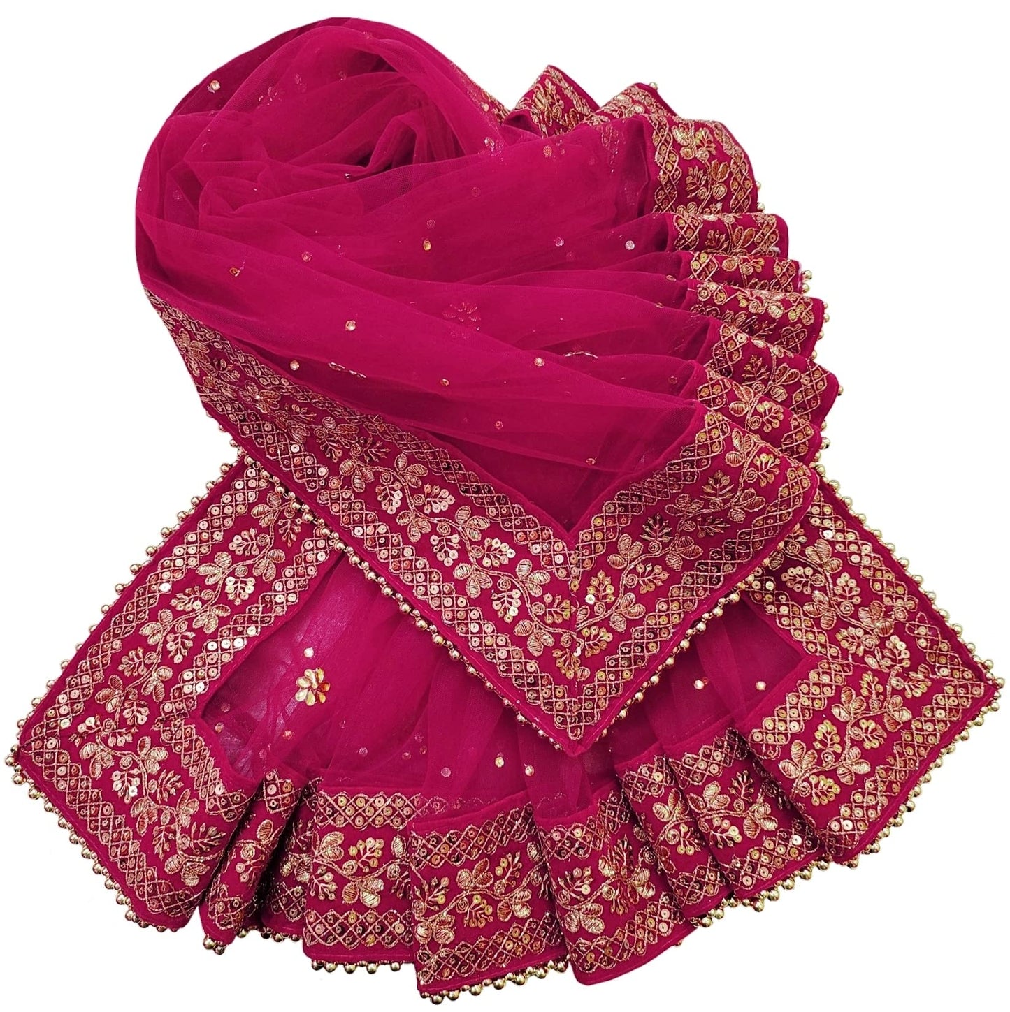 Navti Creations Women's Heavy Magenta (Pink) Net Dupatta With Zari Embroidery Heavy Border (Stone work, 2.25m) (Magenta)
