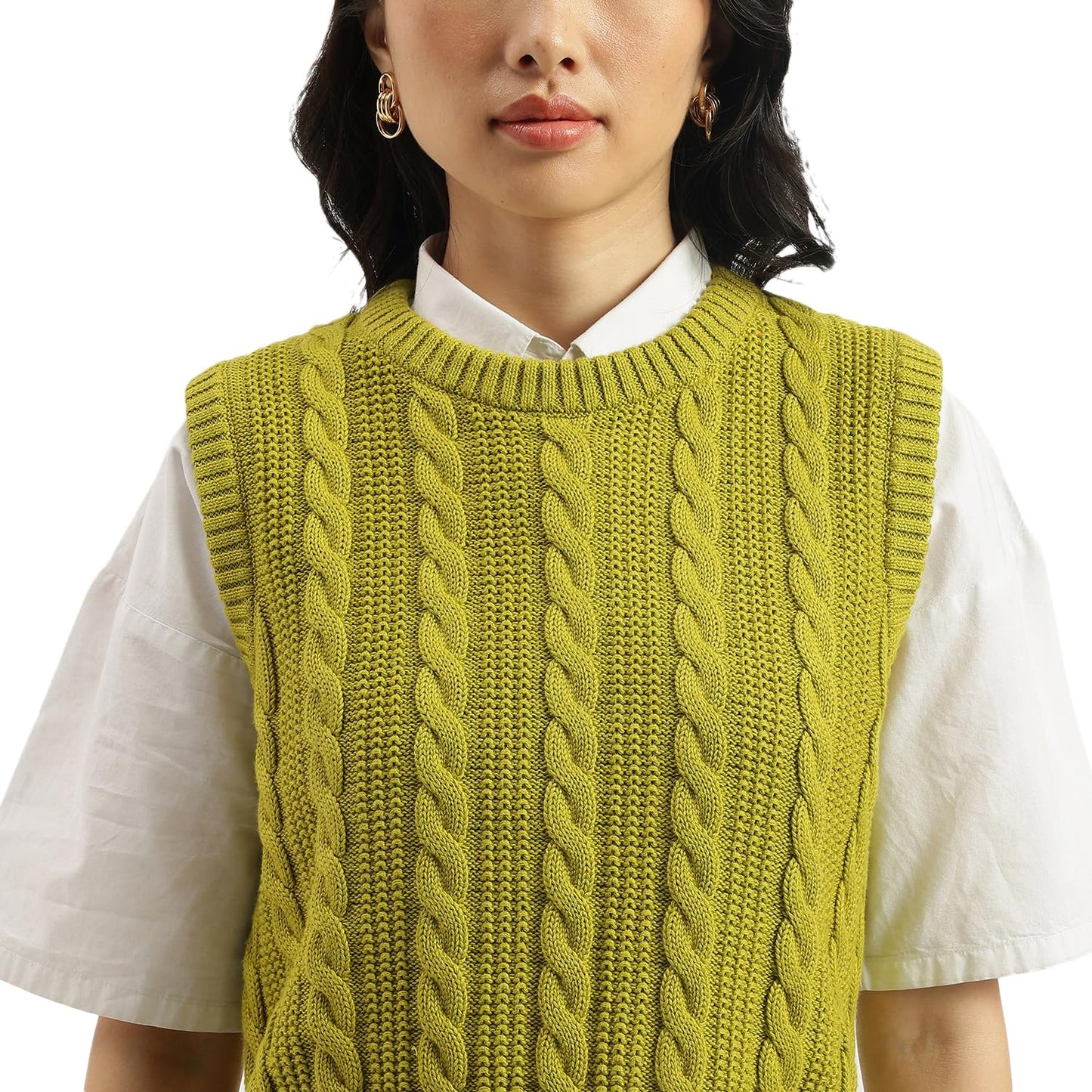 United Colors of Benetton Round Neck Textured Cable Knit Sweater