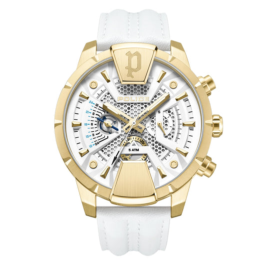 Police Quartz Multifunction White DIAL Leather Strap Watch for Men-PLPEWJF2203707W