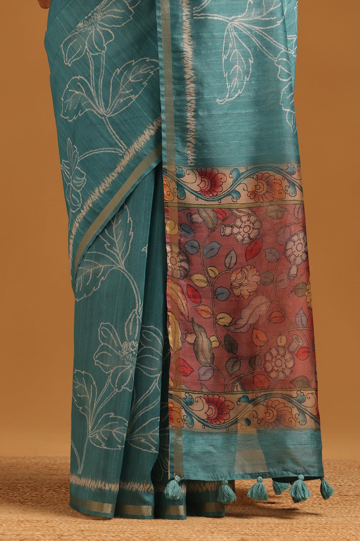 Soch Womens Turquoise Blue Tussar Floral Saree