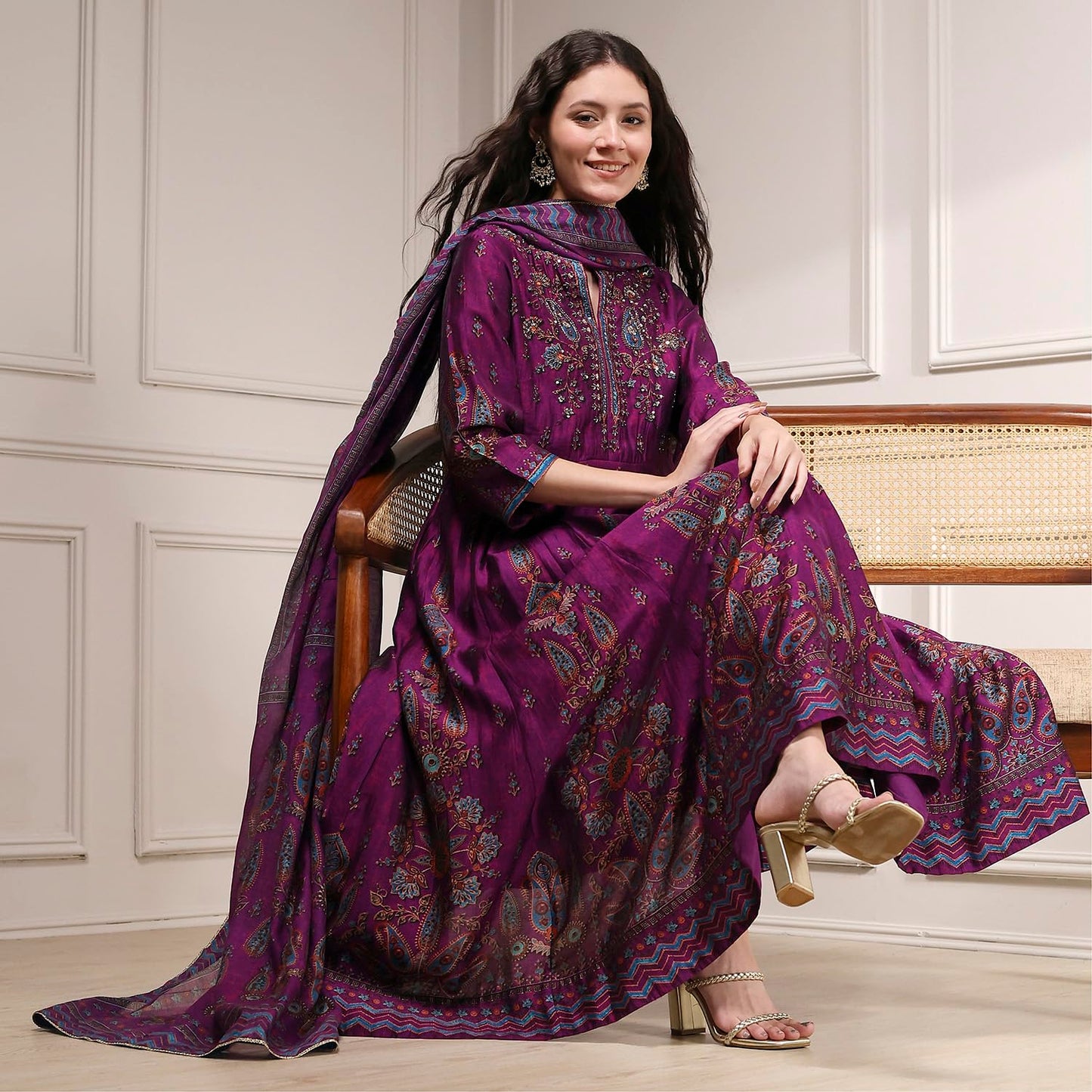 Biba Women's Rayon Kurta, Bottom, Dupatta (SKDRSTELE30316AW25PUR