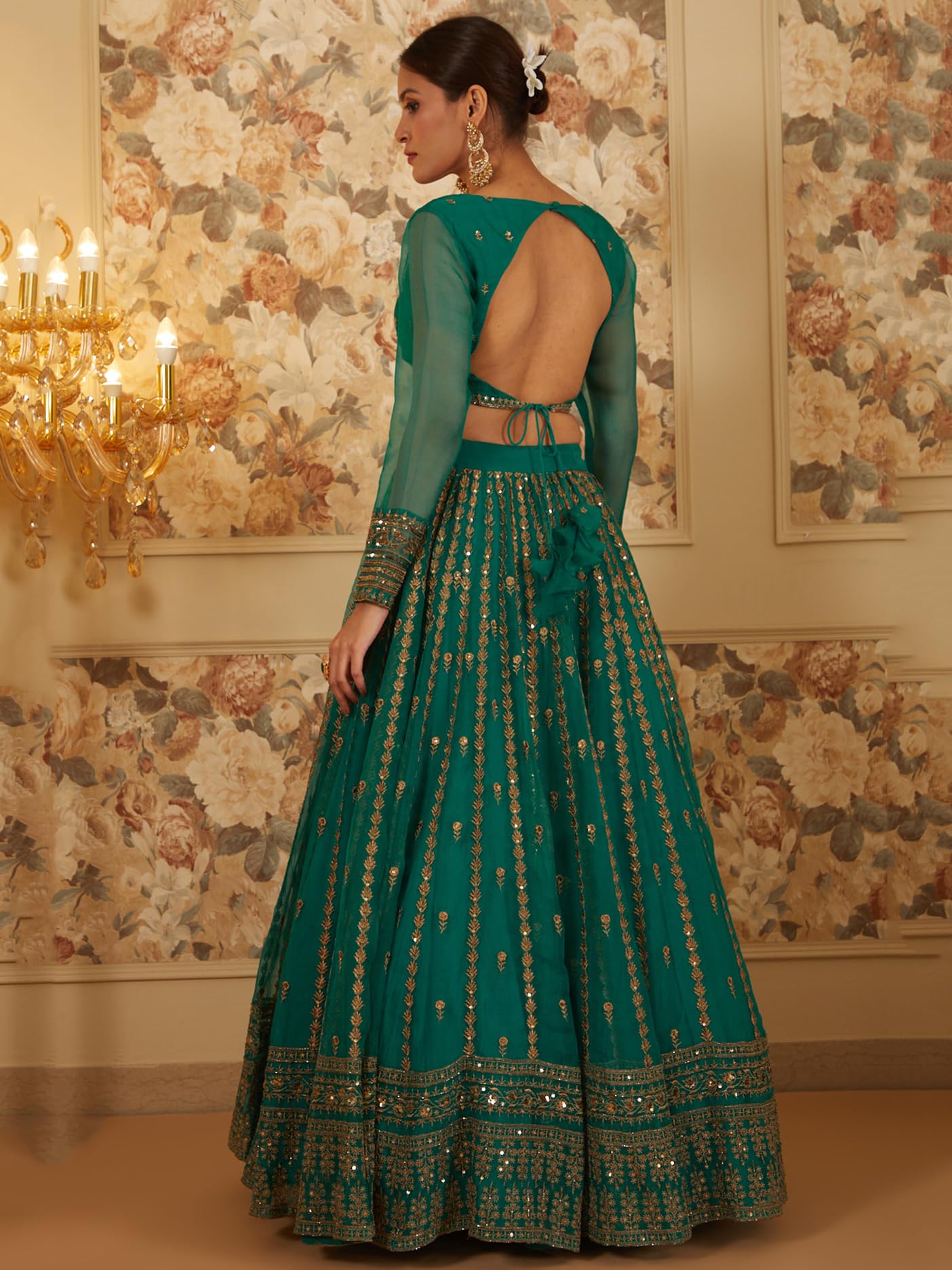 Zeel Clothing Women's Organza Semi-Stitched Zari With Sequins Embroidered Work Designer Lehenga Choli with Dupatta (7069-Green-s-Lehenga-Choli-Latest; Free Size) (Green)