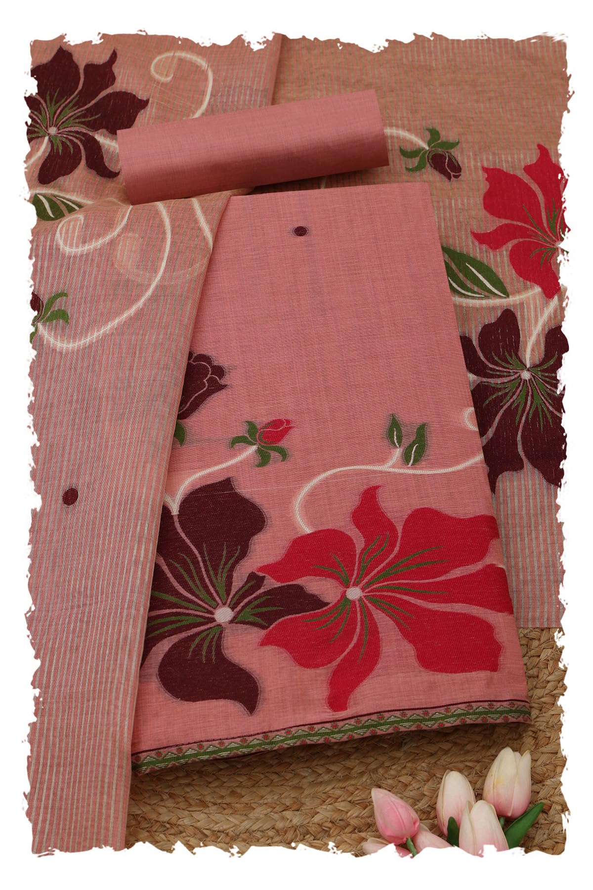 Soch Womens Blush Pink Chanderi Floral Print Unstitched Dress Material With Zari Woven