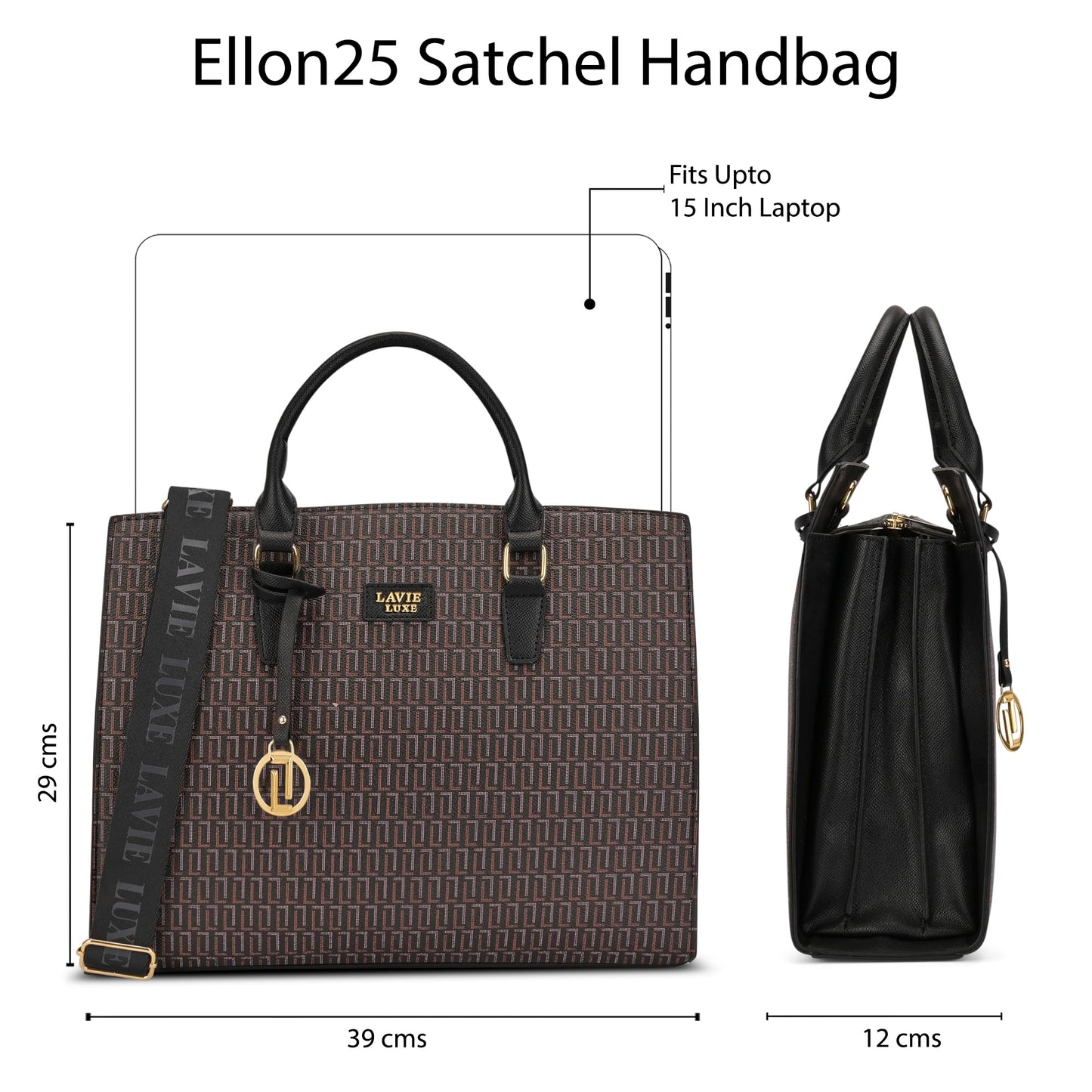 Lavie Luxe Women's Ellon25 Monogram Laptop Satchel Handbag for Women | Fits Upto 15 Inch Laptop | Laptop Bag for Work | Ladies purse | Stylish Shoulder Bag | Gift For Women