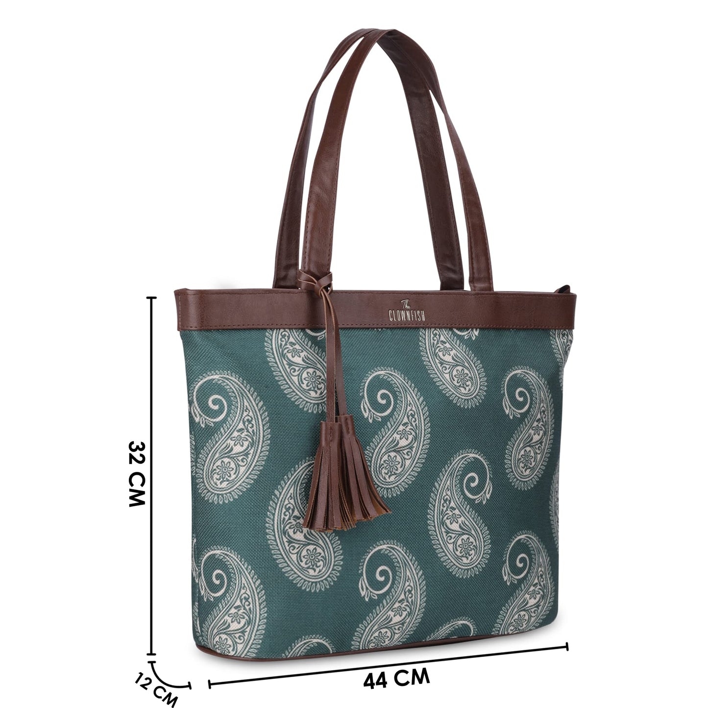 THE CLOWNFISH Casey series 15.6 inch Laptop Bag For Women Printed Handicraft Fabric & Faux Leather Office Bag Briefcase Hand Messenger bag Tote Business Bag (Fern Green)