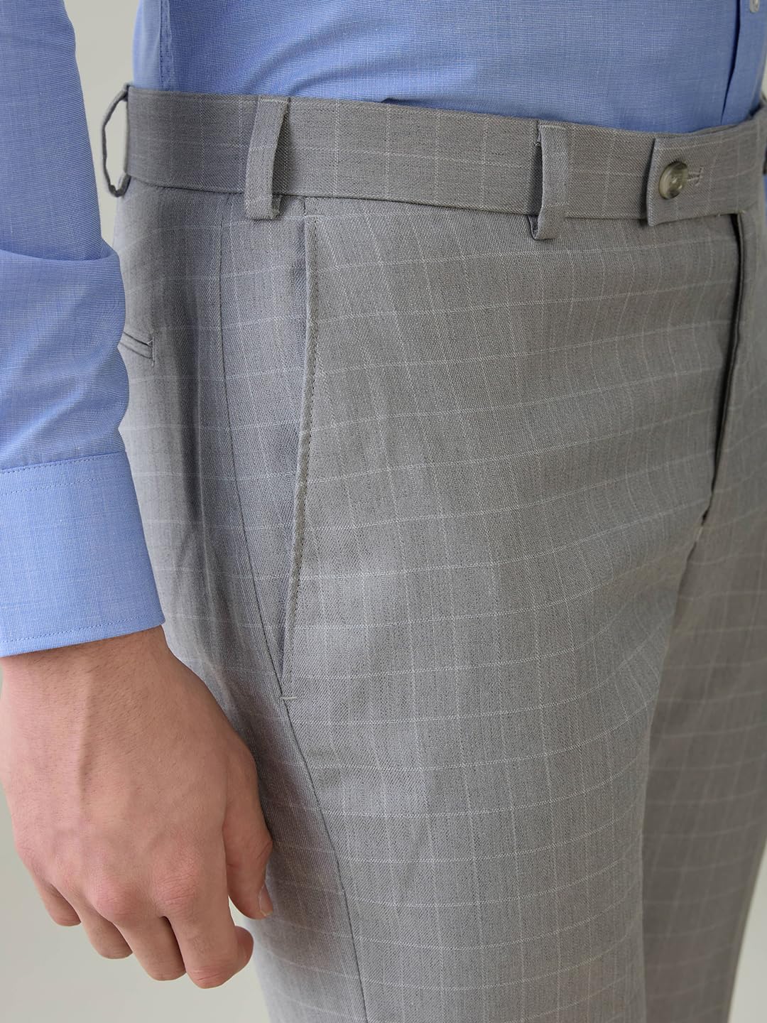 Park Avenue Men Slim Fit Checks Pattern Poly Viscose Blend Flat Front Formal Trouser (Size: 34)-PMTC07765 Medium Grey