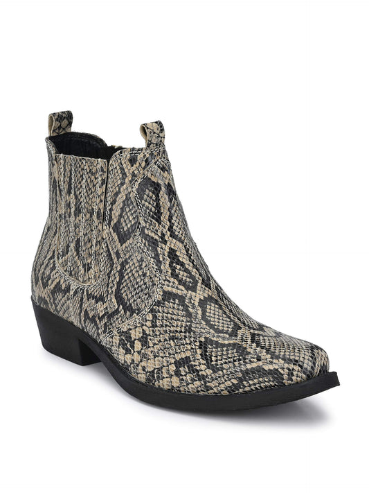 Delize Men's Grey Snake Printed Ankle Boots