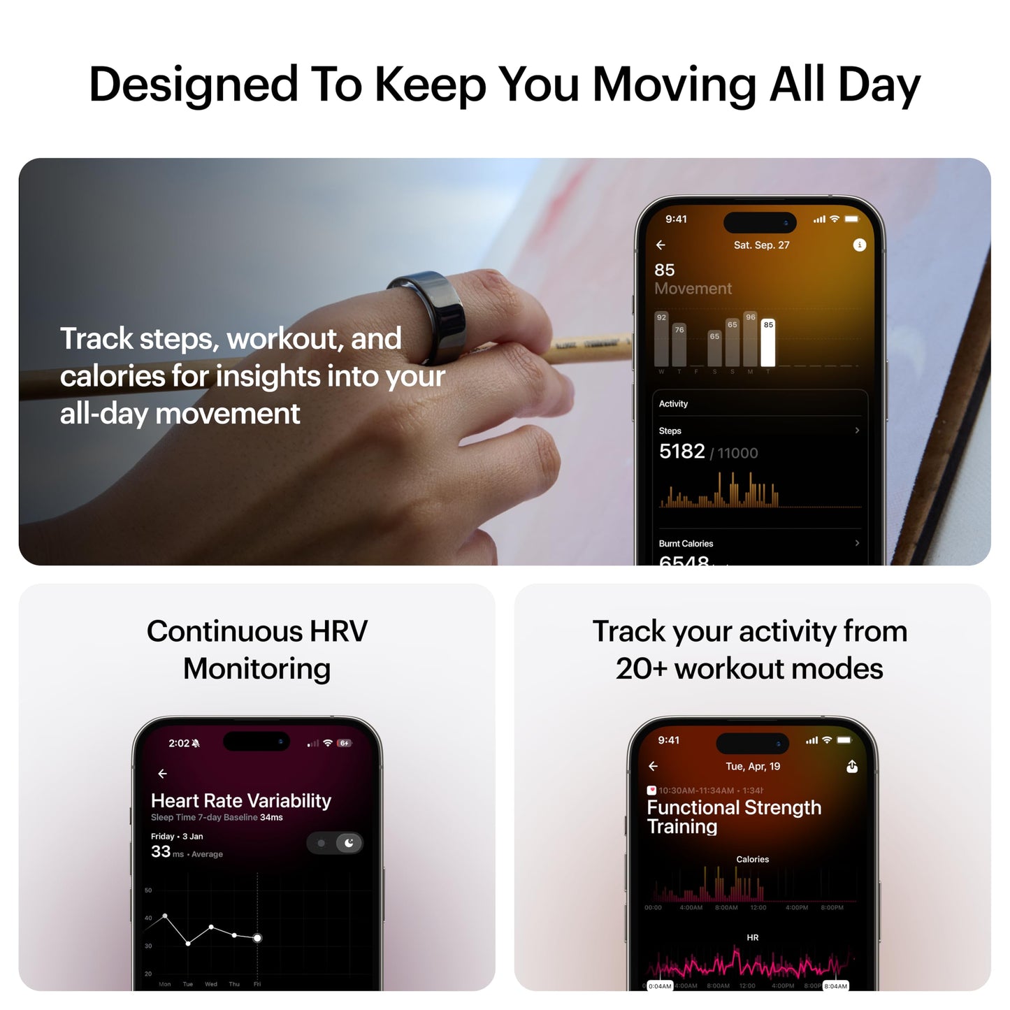 ULTRAHUMAN Ring AIR-Smart Ring Activity Tracker, Size First Sizing Kit,Sleep Tracker,Smart Ring for Men/Women,Fitness Tracker (Aster Black, 12)