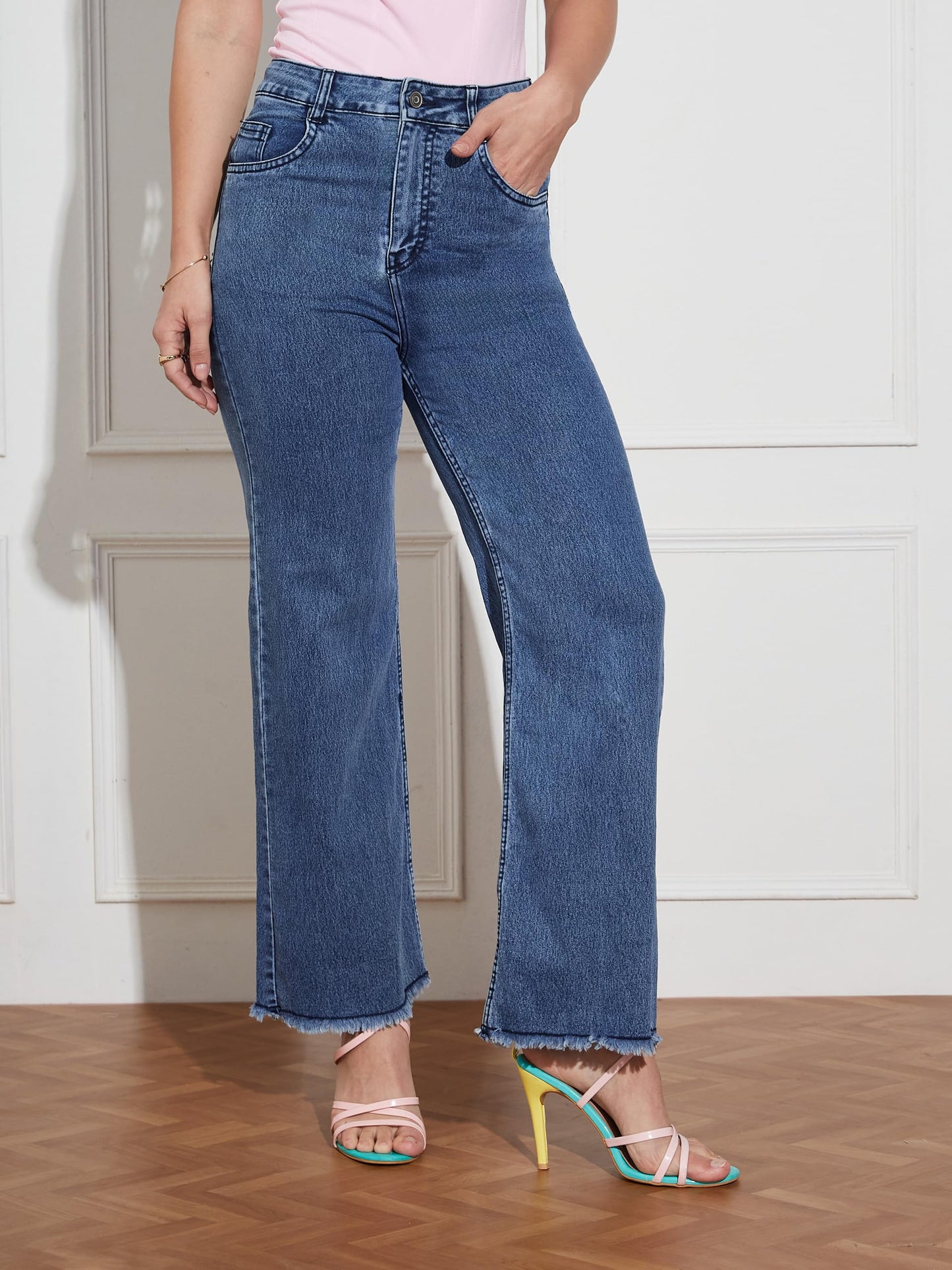 Miss Chase Womens Wide-Leg High Rise Regular-Length Stretchable Denim Jeans (MCSS24DEN79-03-542-38, Charcoal Blue, 38)