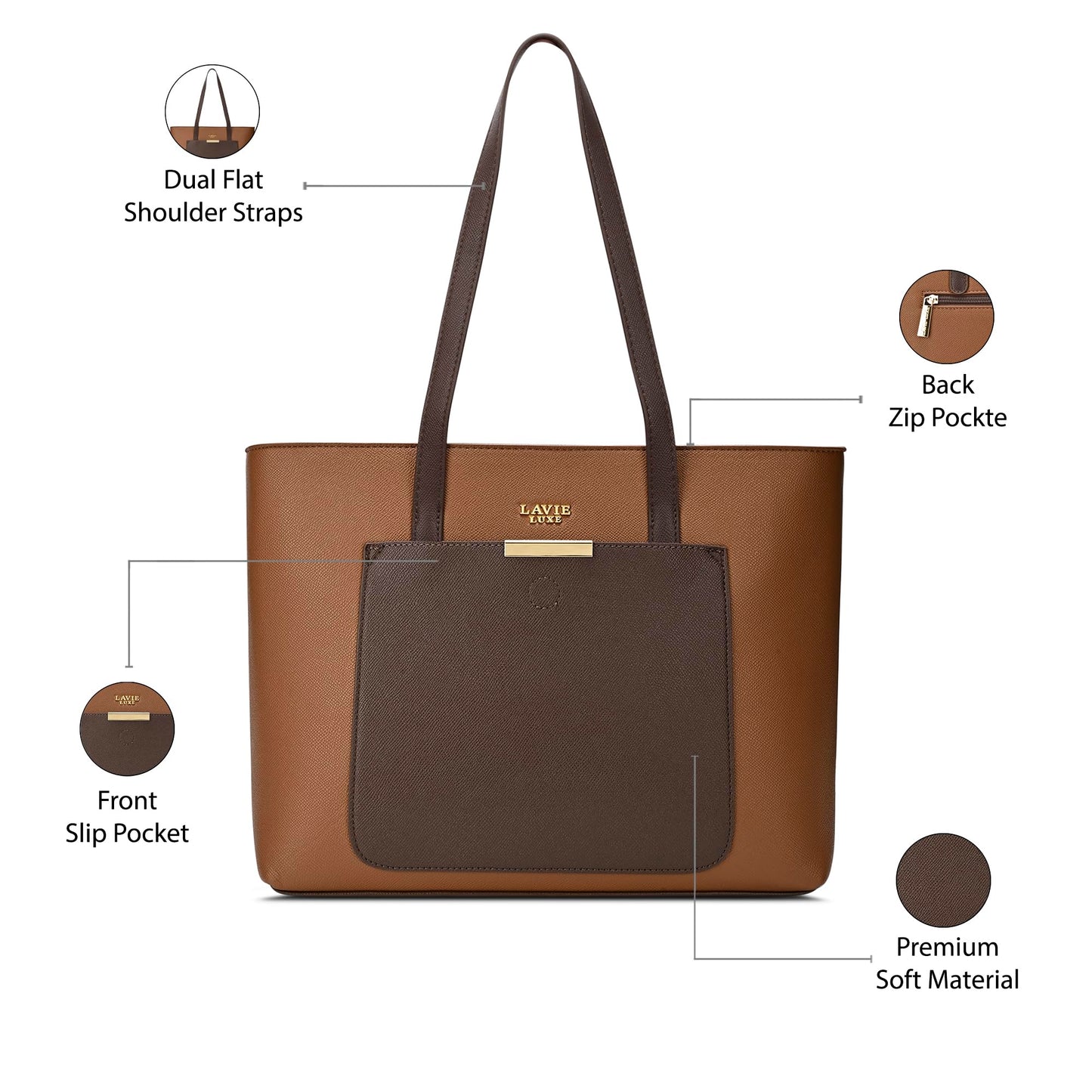 Lavie Luxe Women's Bliss25 Large Tote Bag | Tote Bag for Work | Ladies purse | Stylish Shoulder Bag | Gift for Women