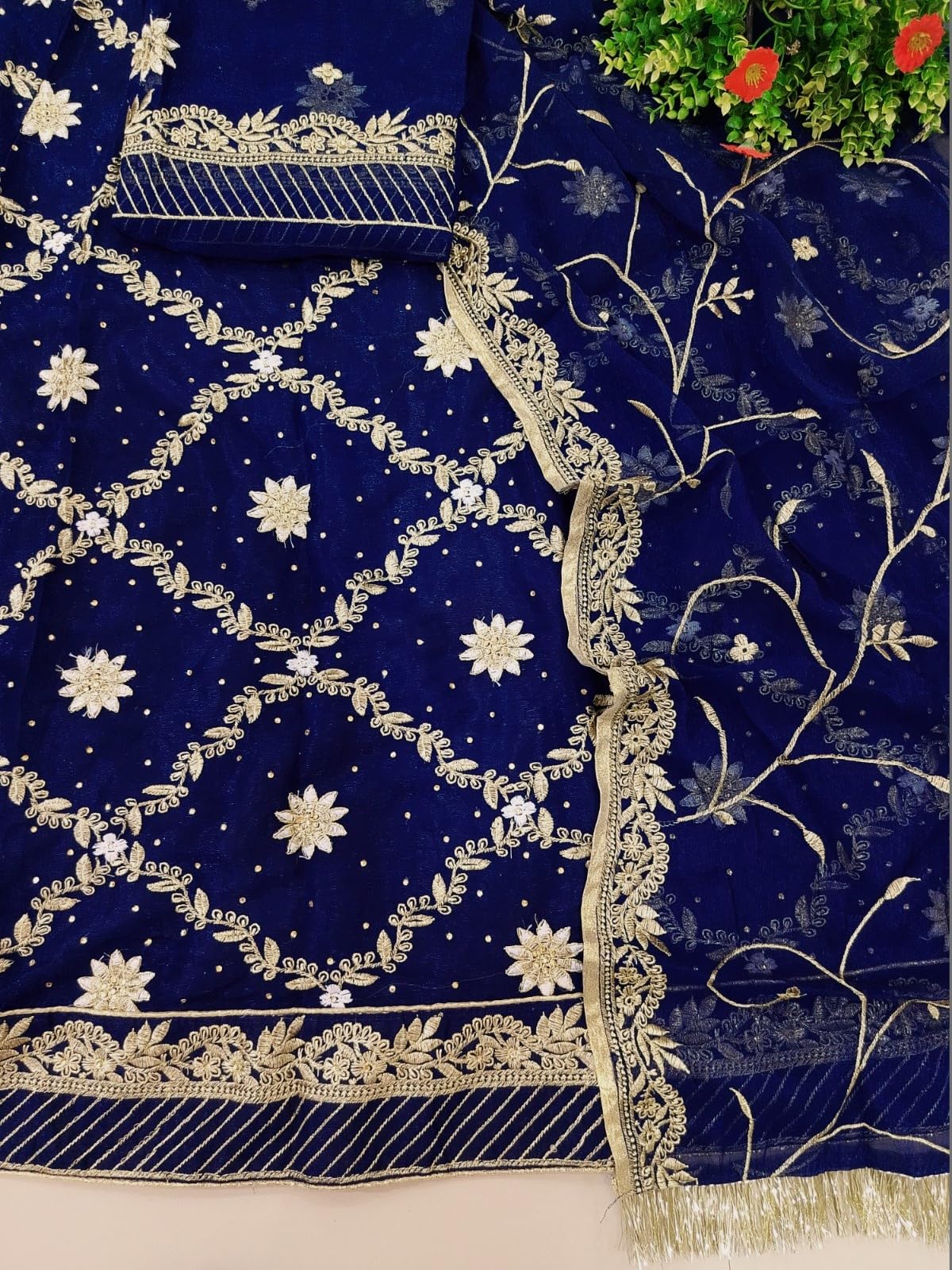 SHYAMLATA Fancy Heavy Embroidery Work Shimmer Silk Semi-stitched Rajputi Poshak For Women Rajasthani Lehenga Choli With Dupatta (Blue E)