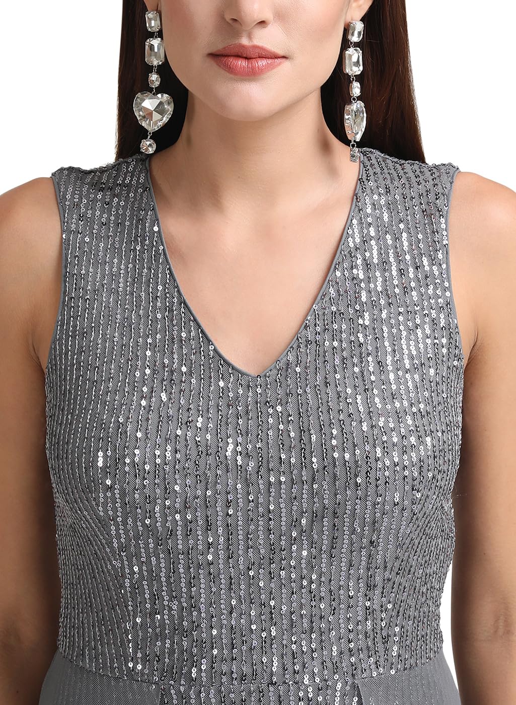 Kazo Women's Polyester Blend Modern Maxi Dress (124674_Grey