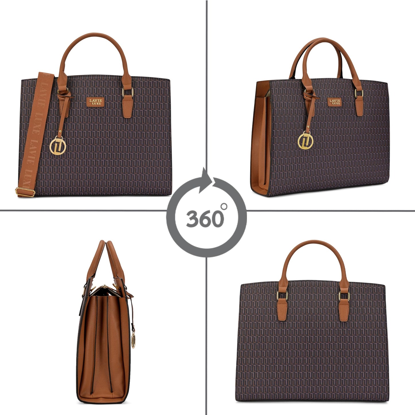 Lavie Luxe Women's Ellon25 Monogram Laptop Satchel Handbag for Women | Fits Upto 15 Inch Laptop | Laptop Bag for Work | Ladies purse | Stylish Shoulder Bag | Gift For Women