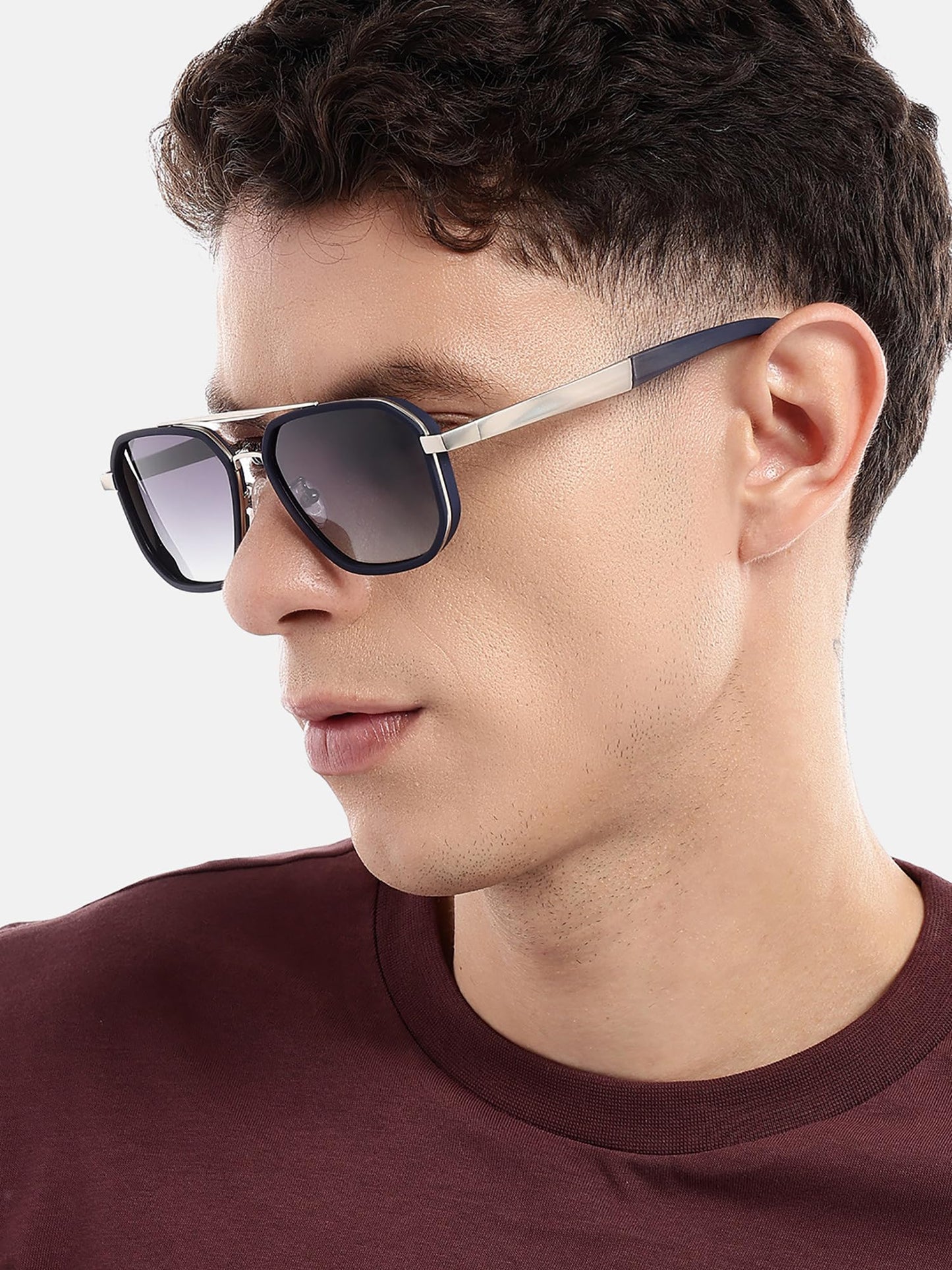 Carlton London Unisex Premium Silver & Blue Toned Grey UV with Polarized Lens Square Sunglass