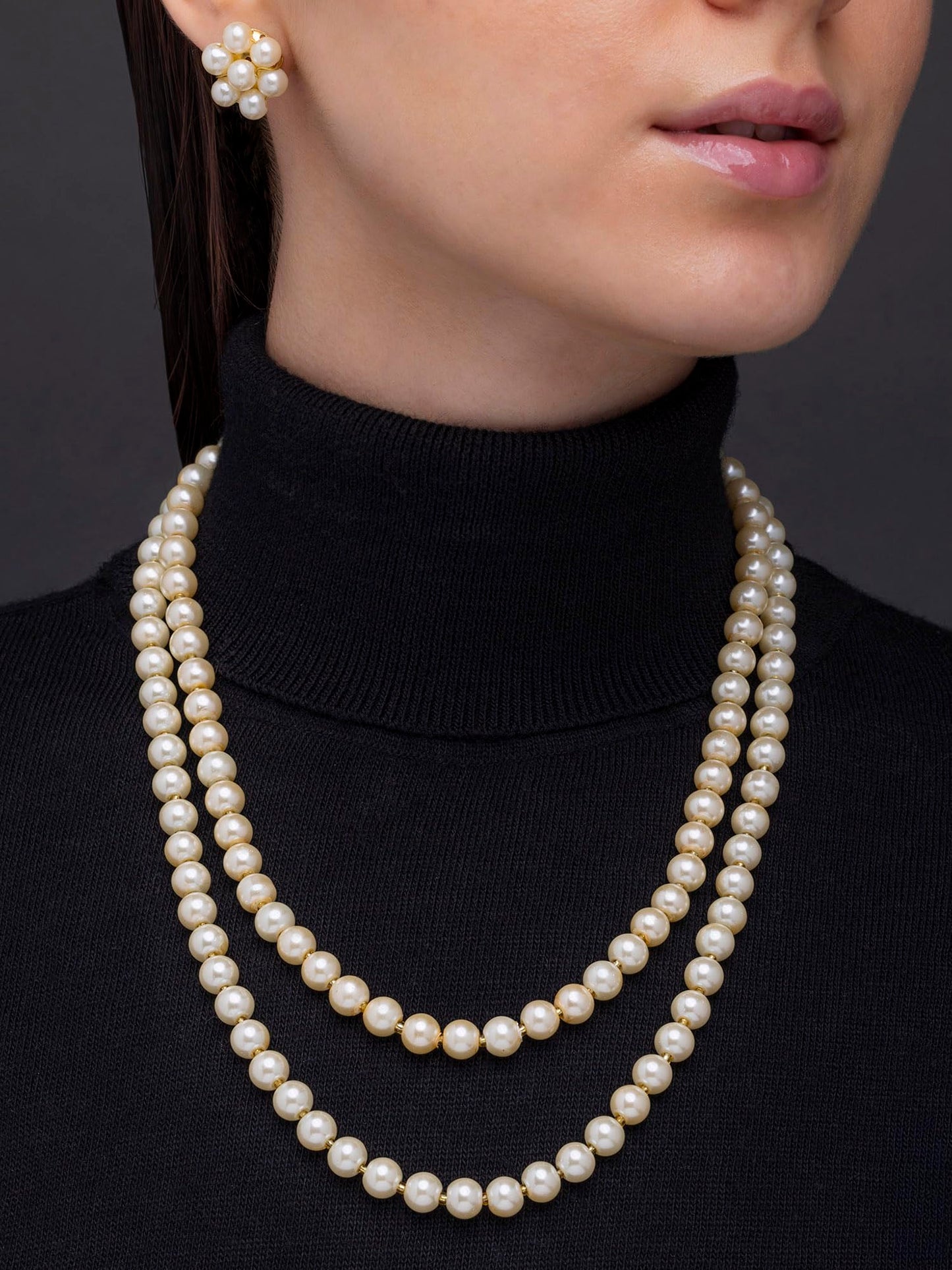 PRAO Multilayer Pearl Necklace Set For Women With Pearl Earrings | Stylish White Pearl Jewellery Set for Women & Girls | For Wedding, Party, Engagement | Latest