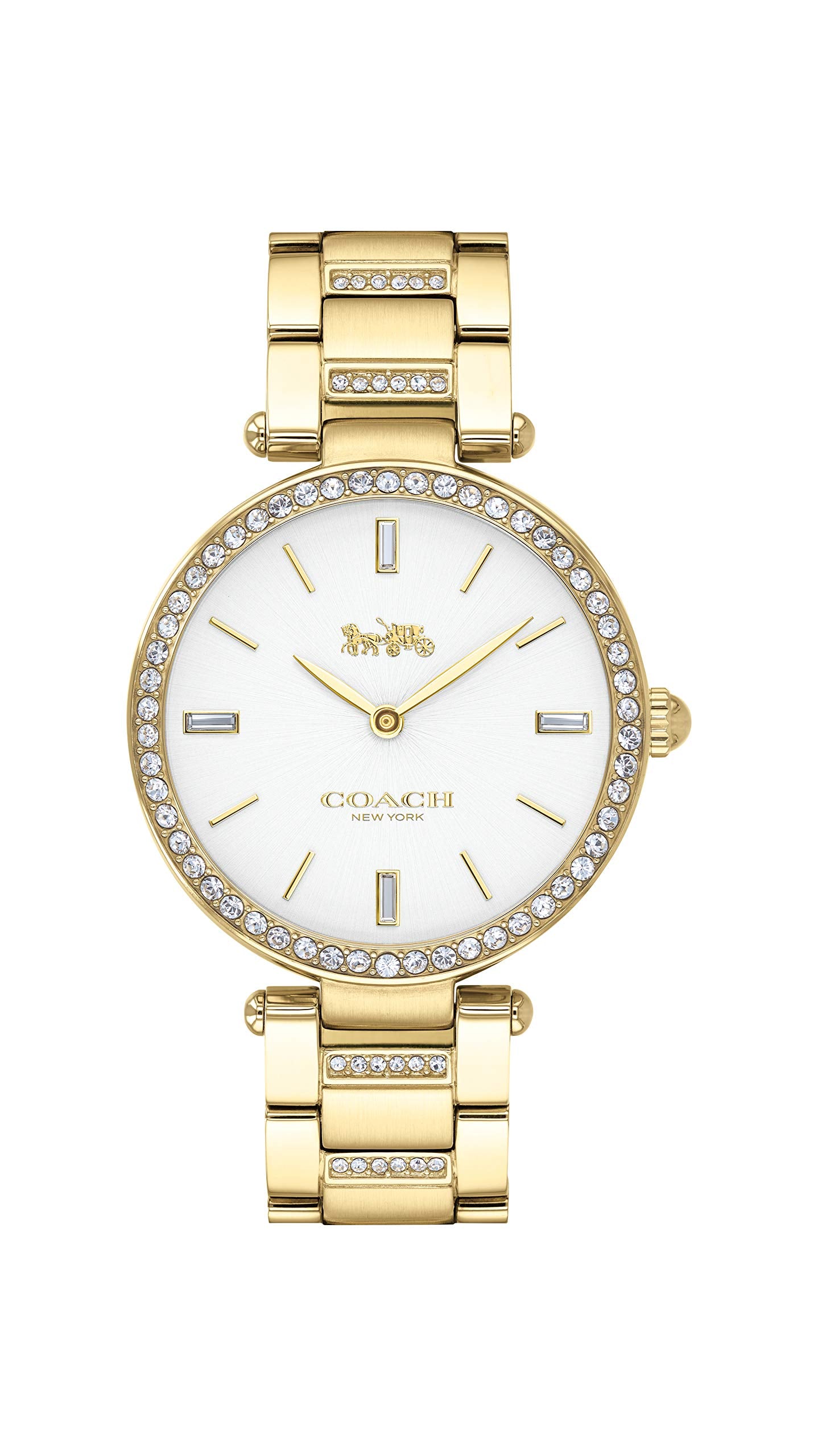 COACH Park Qtz Basic White Round Dial Women's Watch|Ionic Plated Thin Gold Steel & Crystals Material|Gold Color Band - 14503093