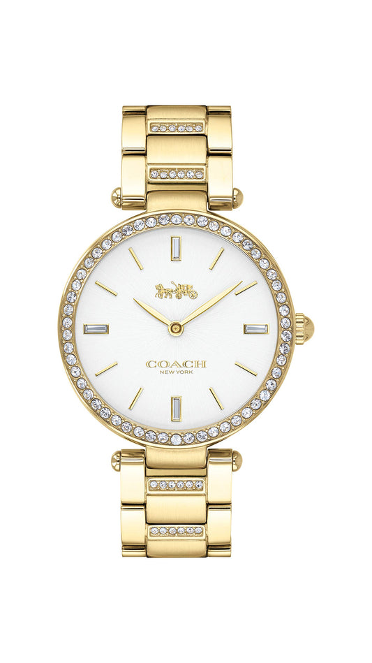 COACH Park Qtz Basic White Round Dial Women's Watch|Ionic Plated Thin Gold Steel & Crystals Material|Gold Color Band - 14503093