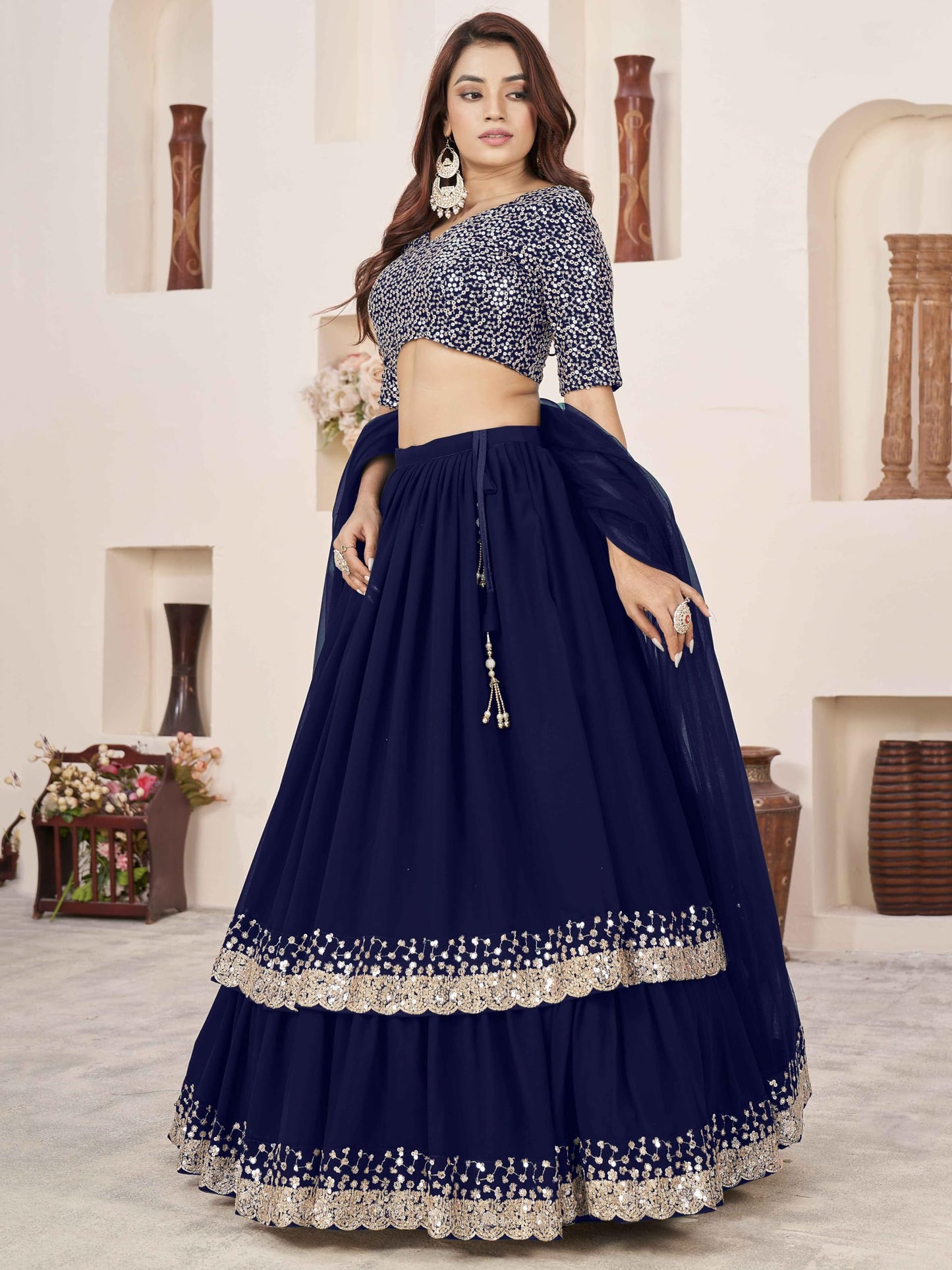 Zeel Clothing Women's Sequins Embroidered Georgette New Lehenga Choli with Dupatta (5066-Blue-Womens-Lehenga-Choli-Latest; Free Size) (Blue)